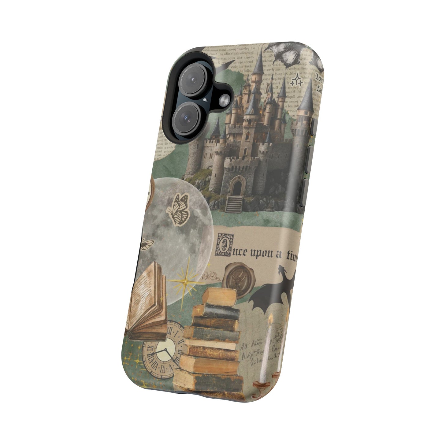 Magical Library Phone Case — Magnetic Impact-Resistant Cover with Castle & Books Collage