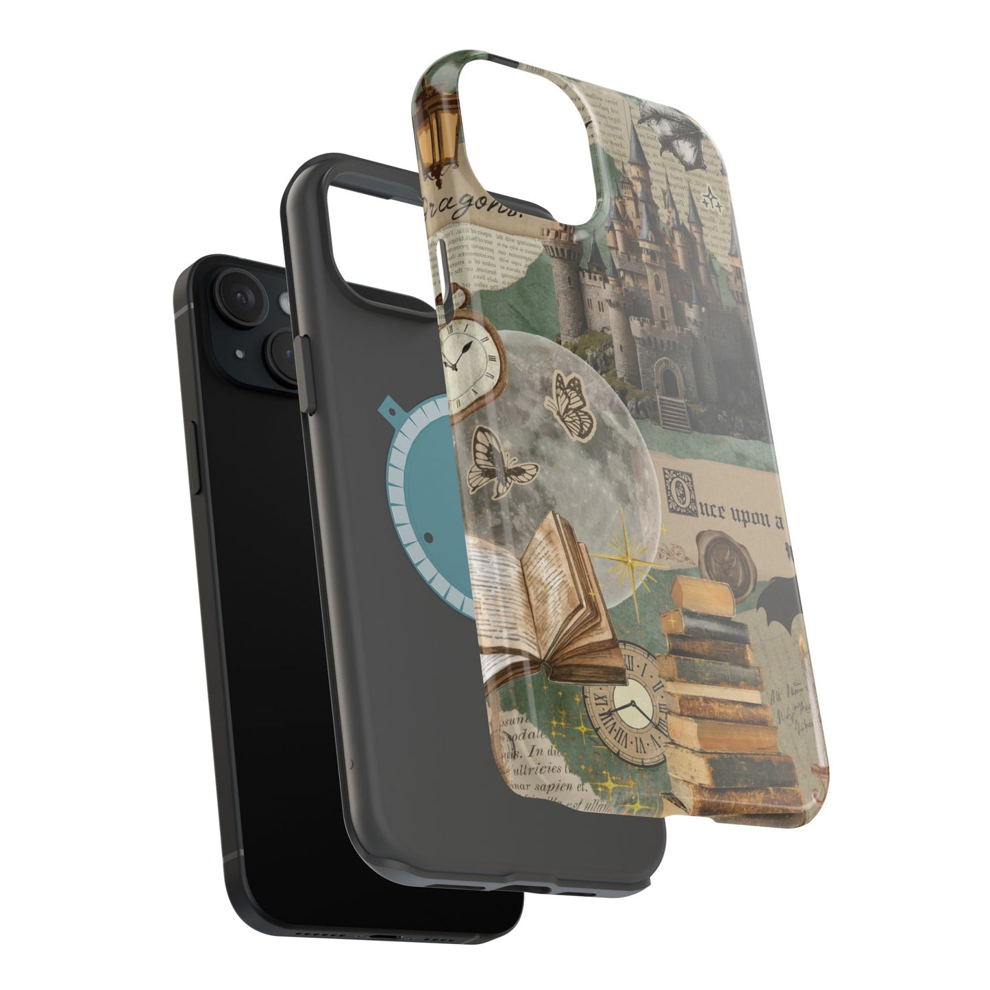 Magical Library Phone Case — Magnetic Impact-Resistant Cover with Castle & Books Collage