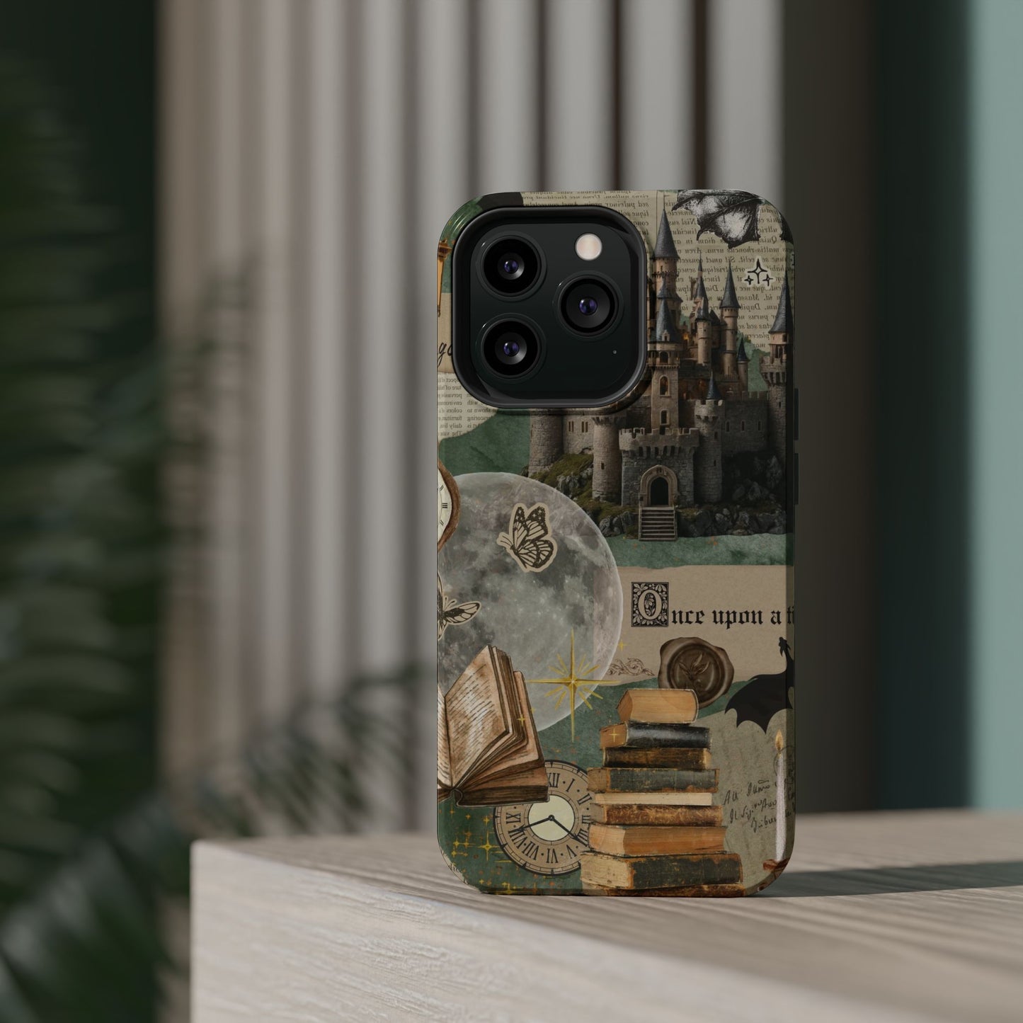 Magical Library Phone Case — Magnetic Impact-Resistant Cover with Castle & Books Collage