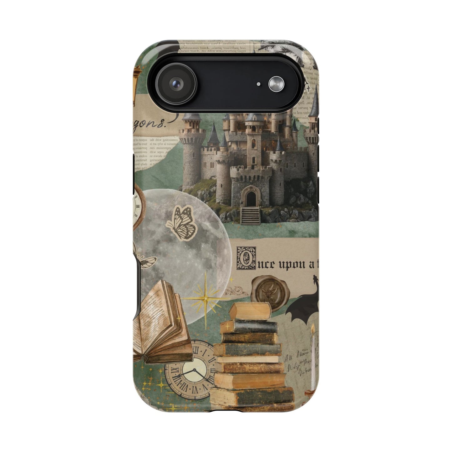 Magical Library Phone Case — Magnetic Impact-Resistant Cover with Castle & Books Collage