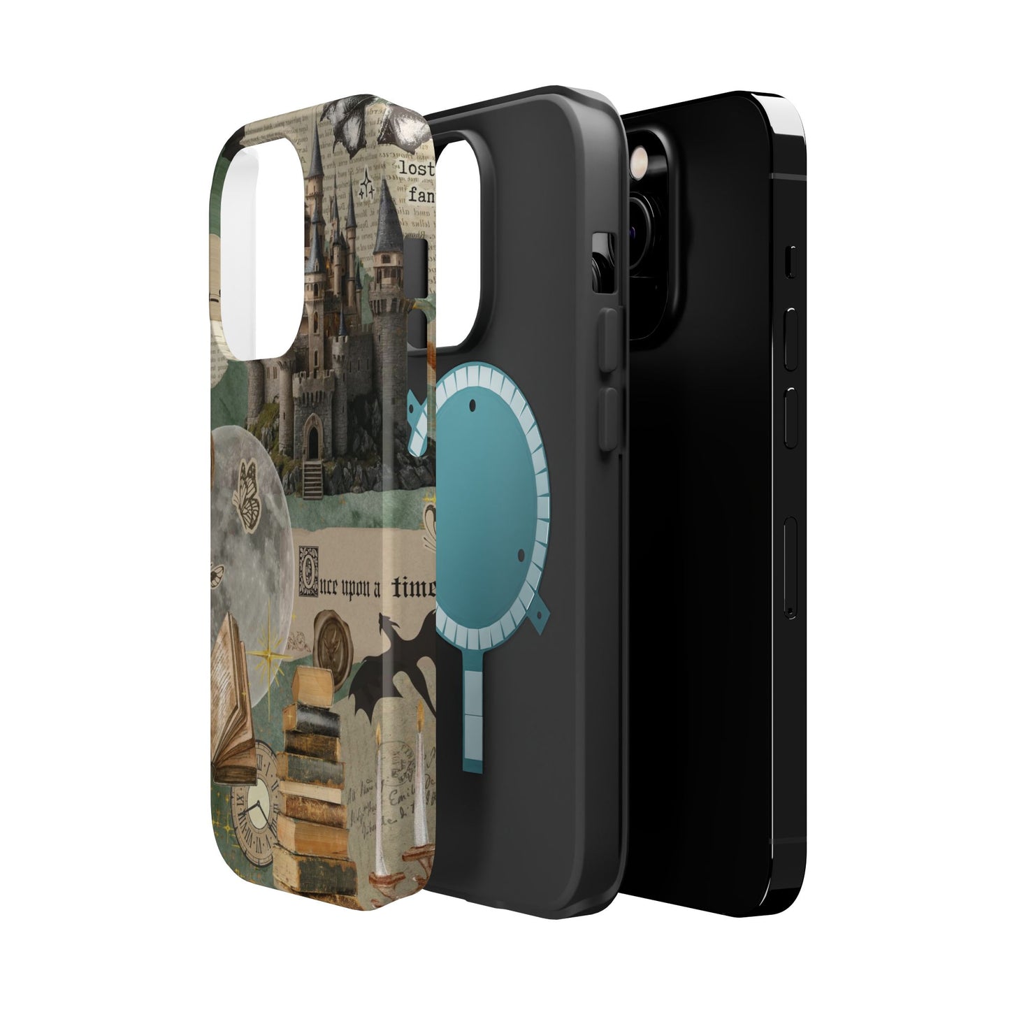 Magical Library Phone Case — Magnetic Impact-Resistant Cover with Castle & Books Collage