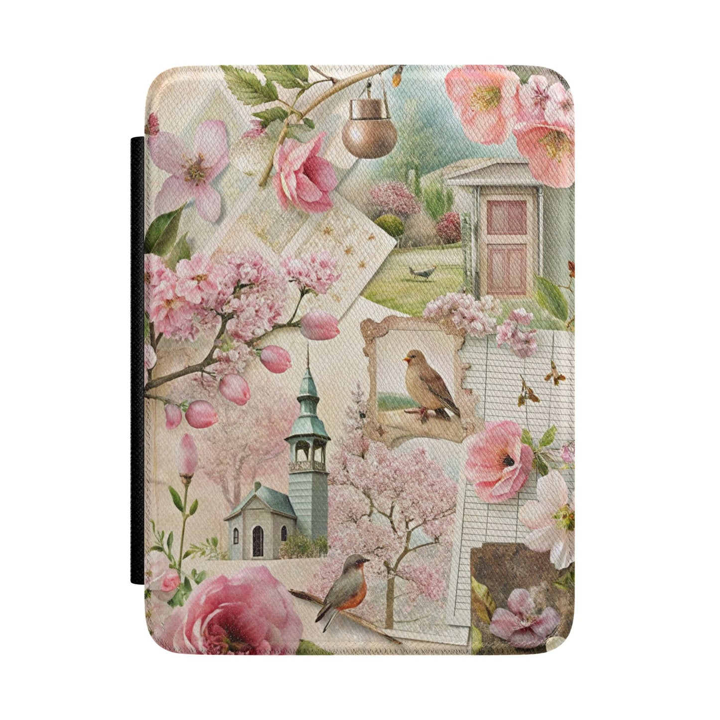 Floral Bird Collage Kindle Case — Vintage Spring eReader Cover