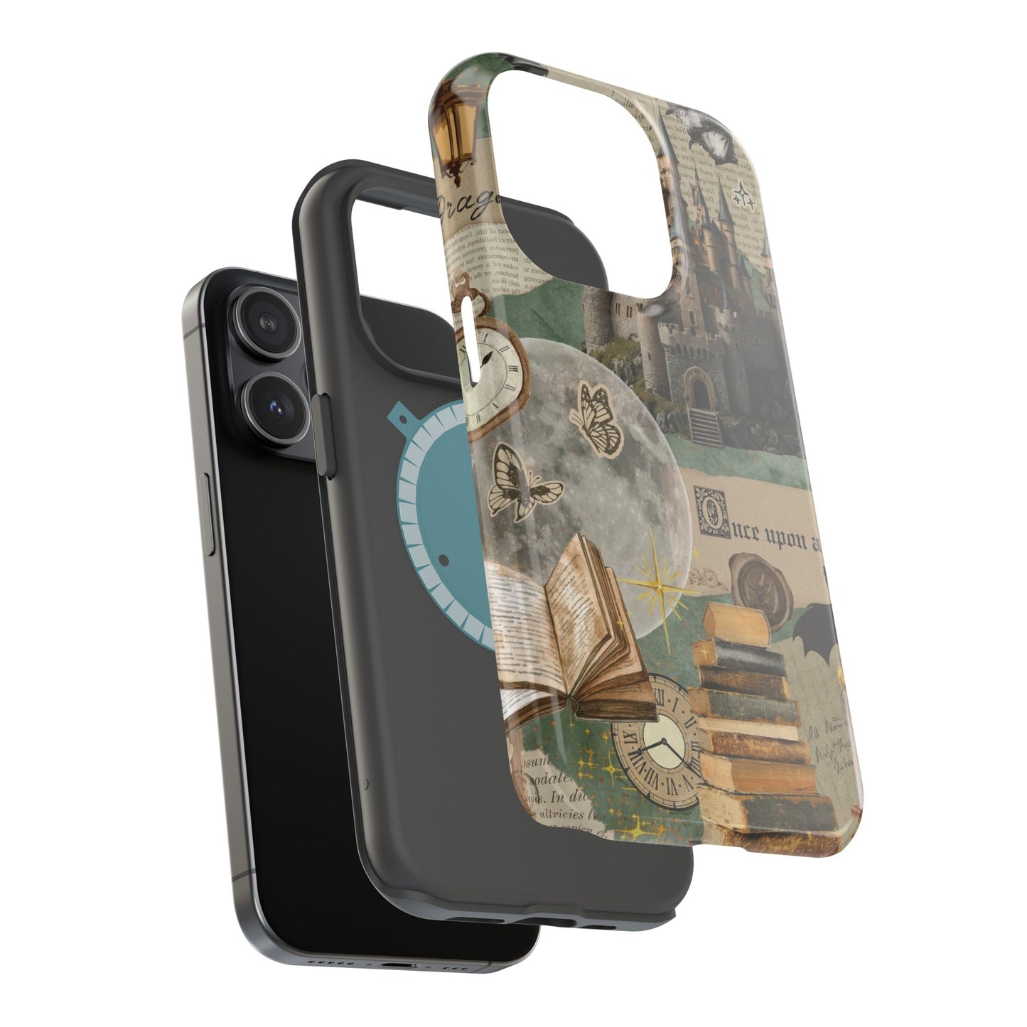 Magical Library Phone Case — Magnetic Impact-Resistant Cover with Castle & Books Collage