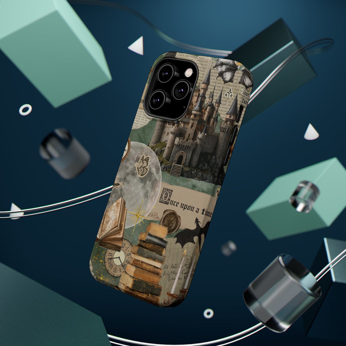 Magical Library Phone Case — Magnetic Impact-Resistant Cover with Castle & Books Collage