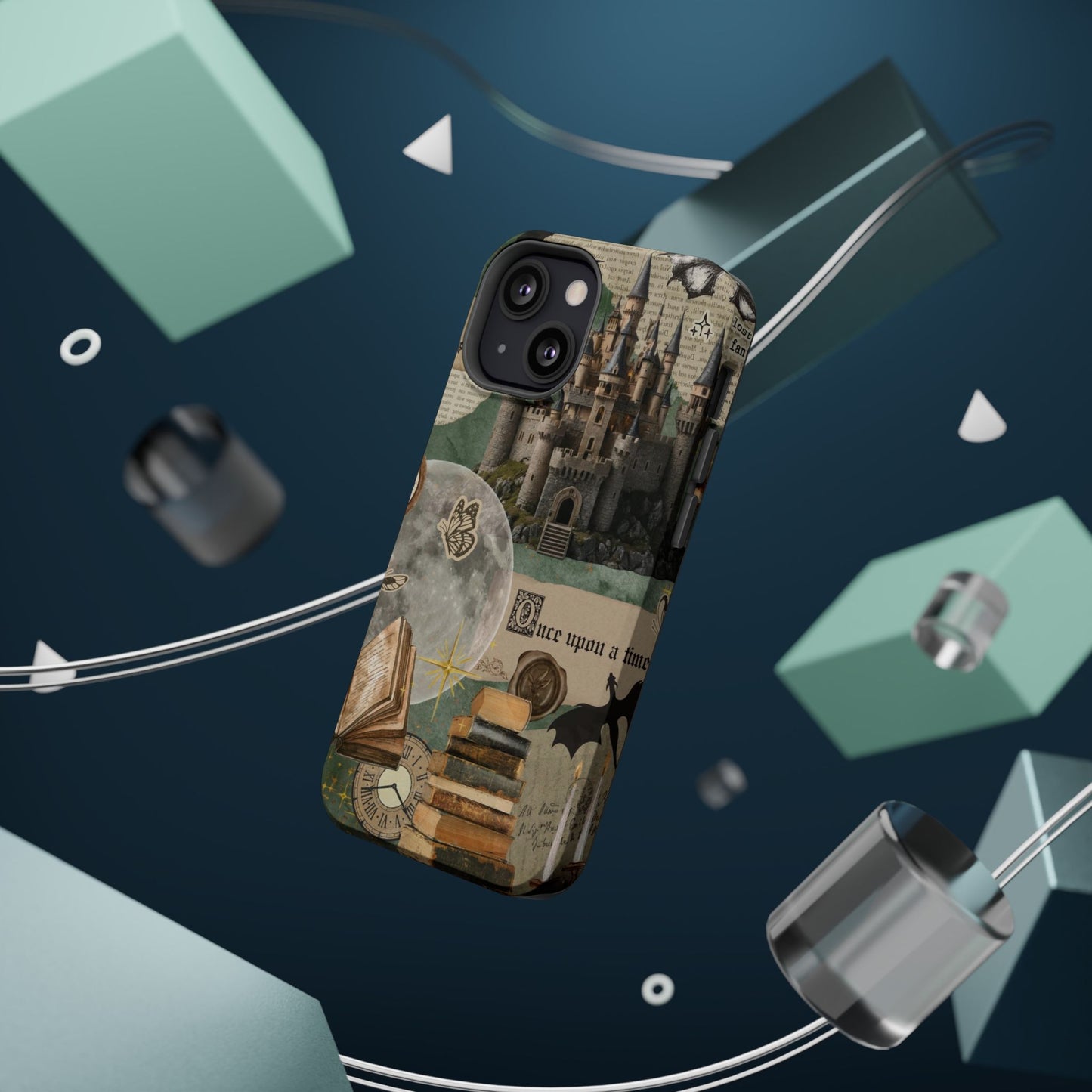 Magical Library Phone Case — Magnetic Impact-Resistant Cover with Castle & Books Collage