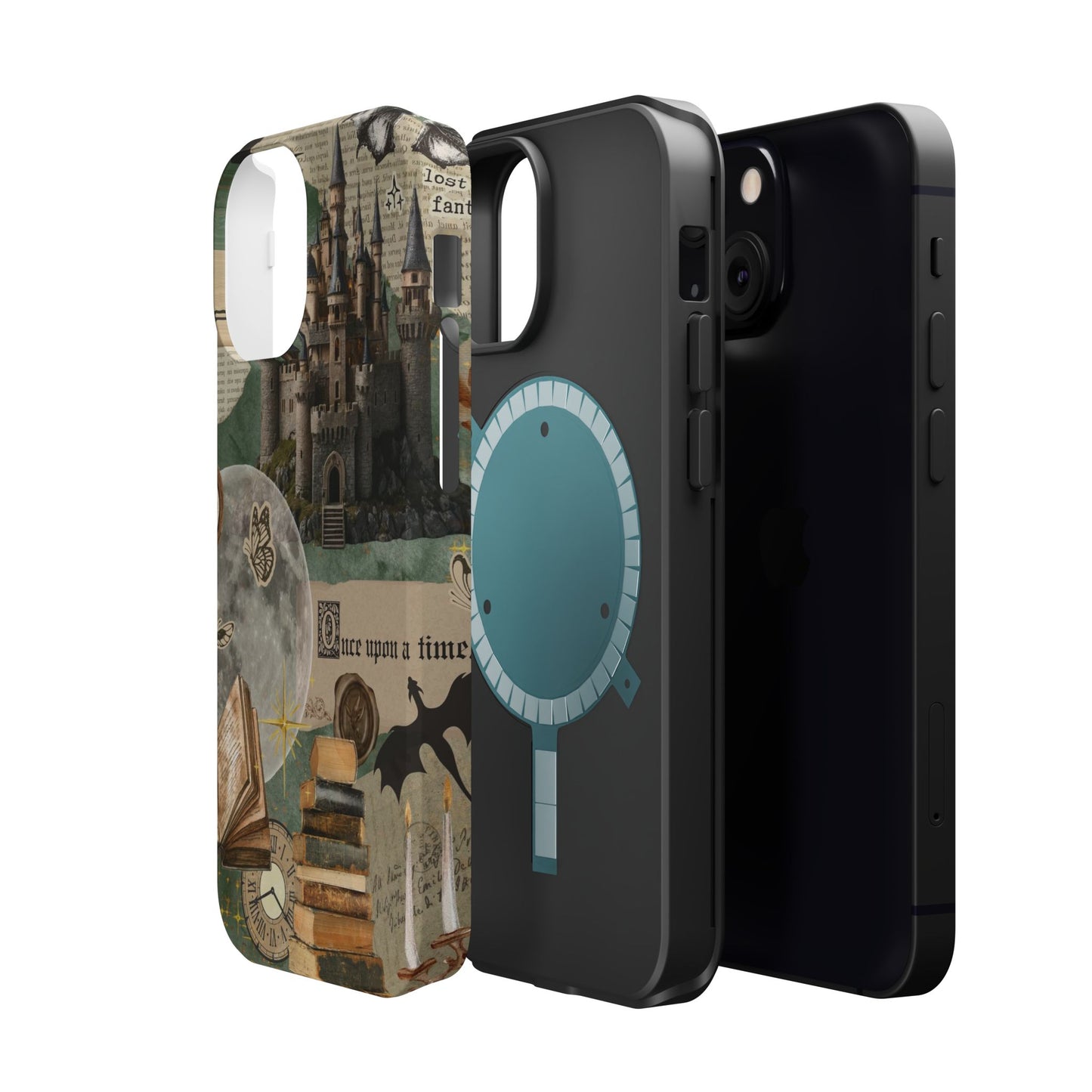 Magical Library Phone Case — Magnetic Impact-Resistant Cover with Castle & Books Collage