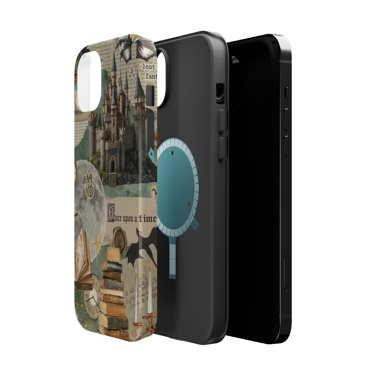 Magical Library Phone Case — Magnetic Impact-Resistant Cover with Castle & Books Collage