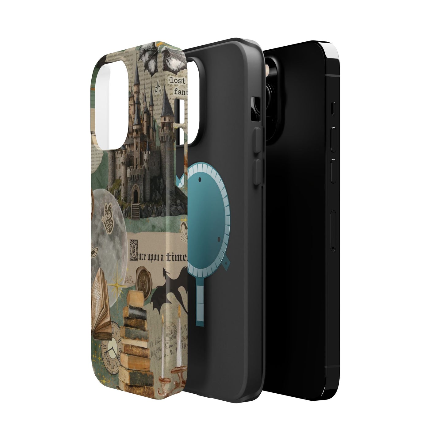 Magical Library Phone Case — Magnetic Impact-Resistant Cover with Castle & Books Collage