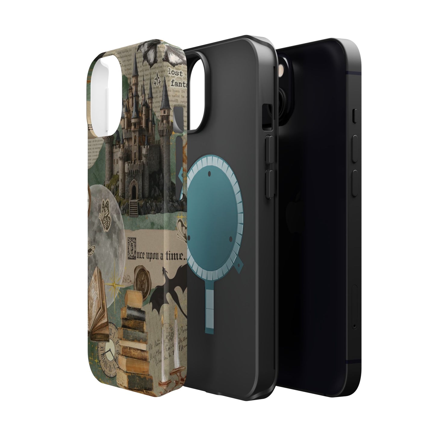 Magical Library Phone Case — Magnetic Impact-Resistant Cover with Castle & Books Collage