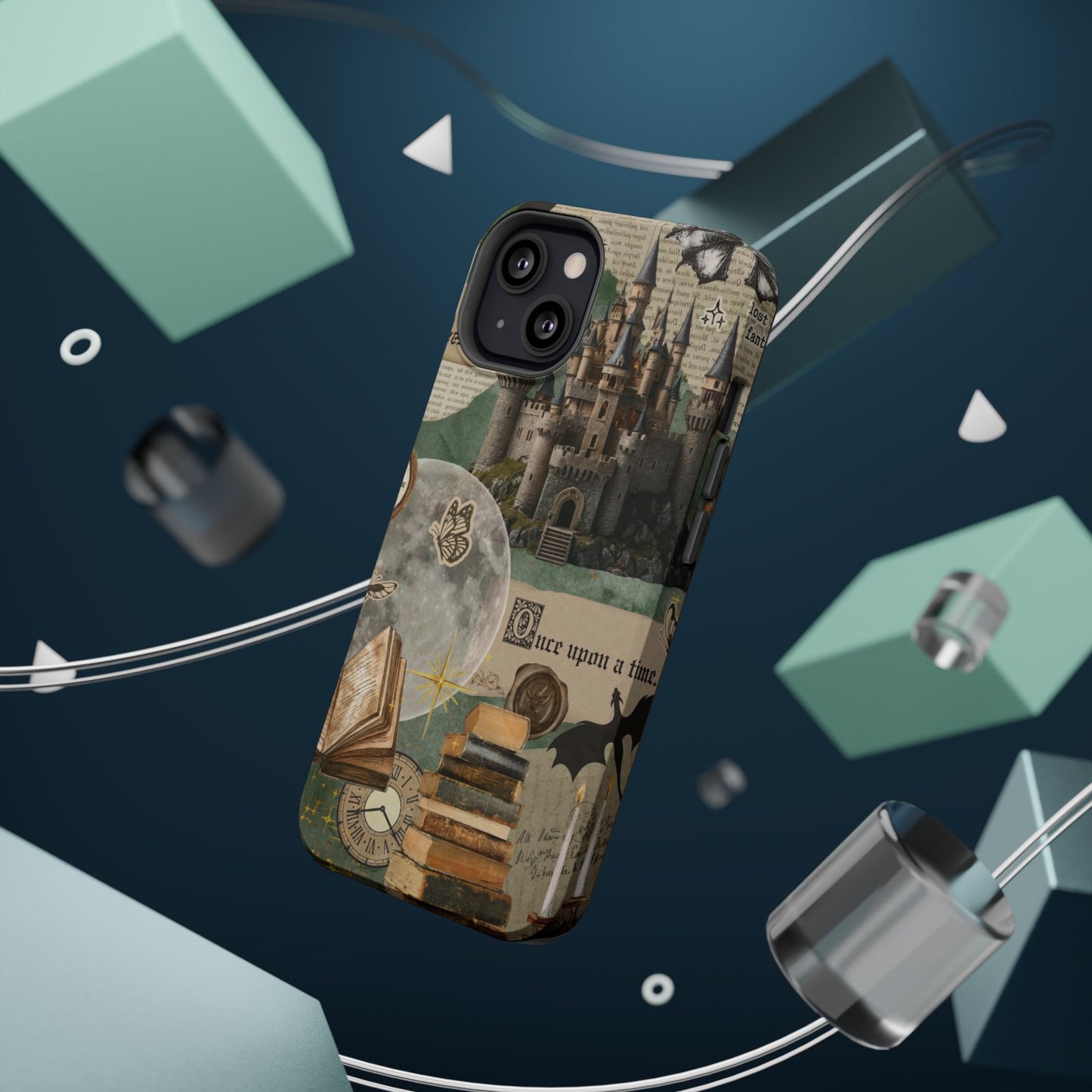 Magical Library Phone Case — Magnetic Impact-Resistant Cover with Castle & Books Collage