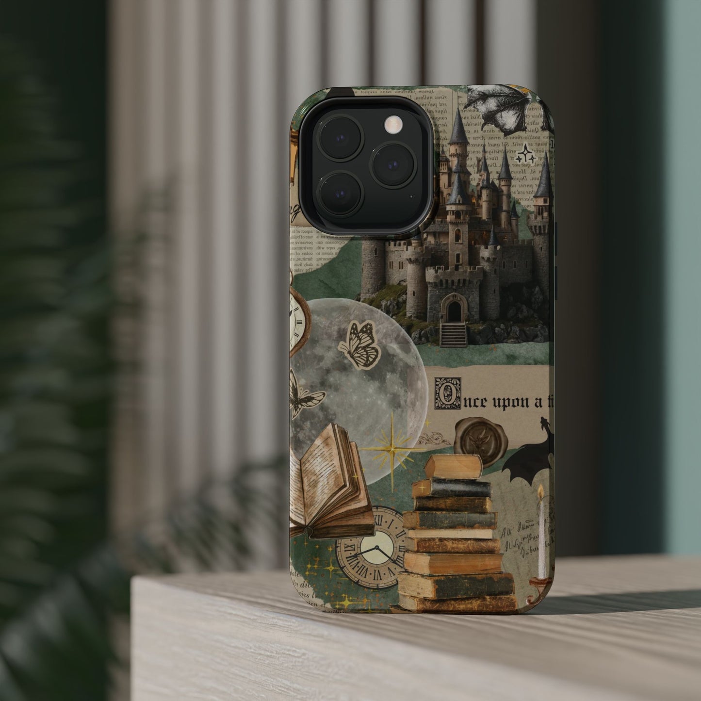 Magical Library Phone Case — Magnetic Impact-Resistant Cover with Castle & Books Collage