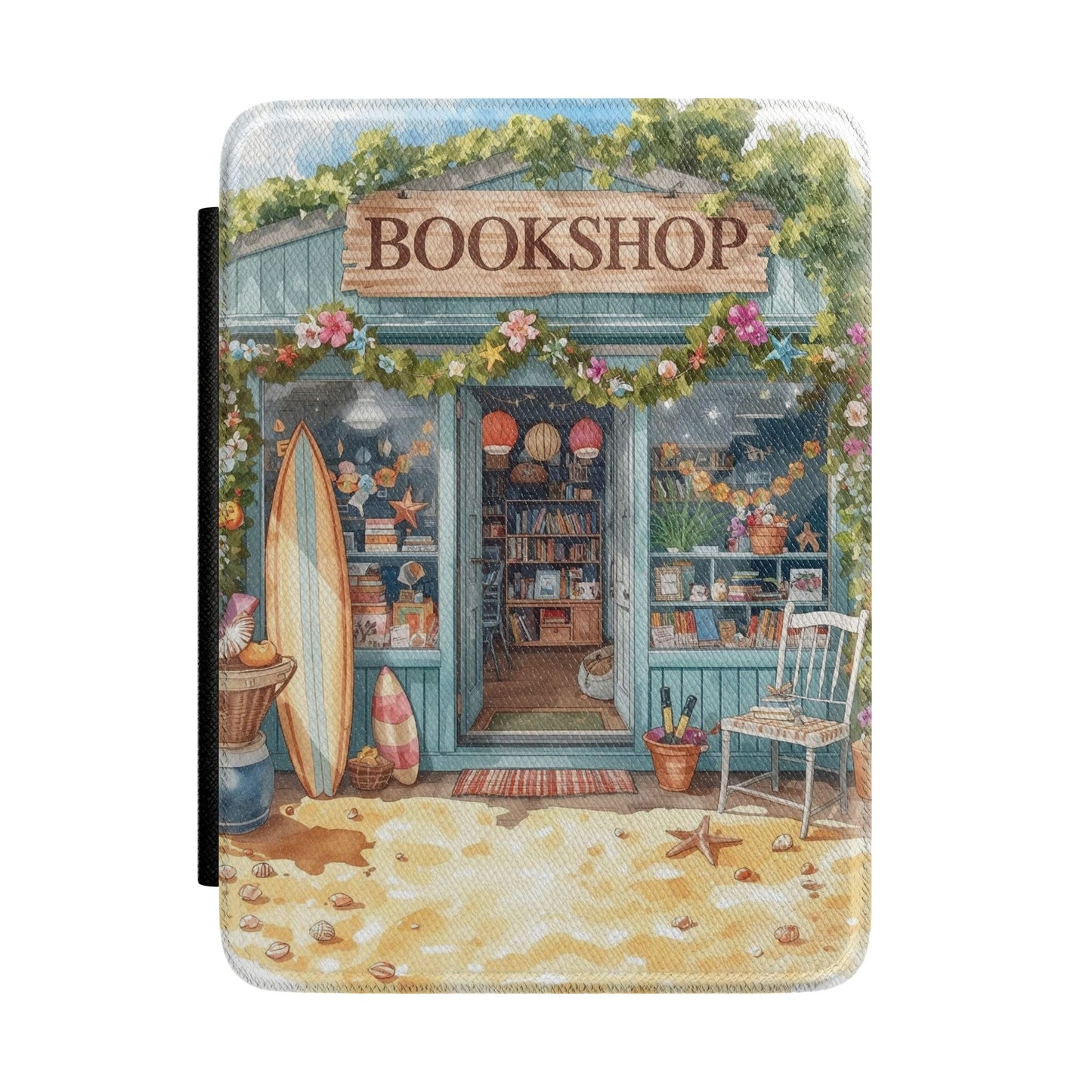 Bookshop Beach Kindle Case — Cozy Coastal Bookstore E-Reader Cover