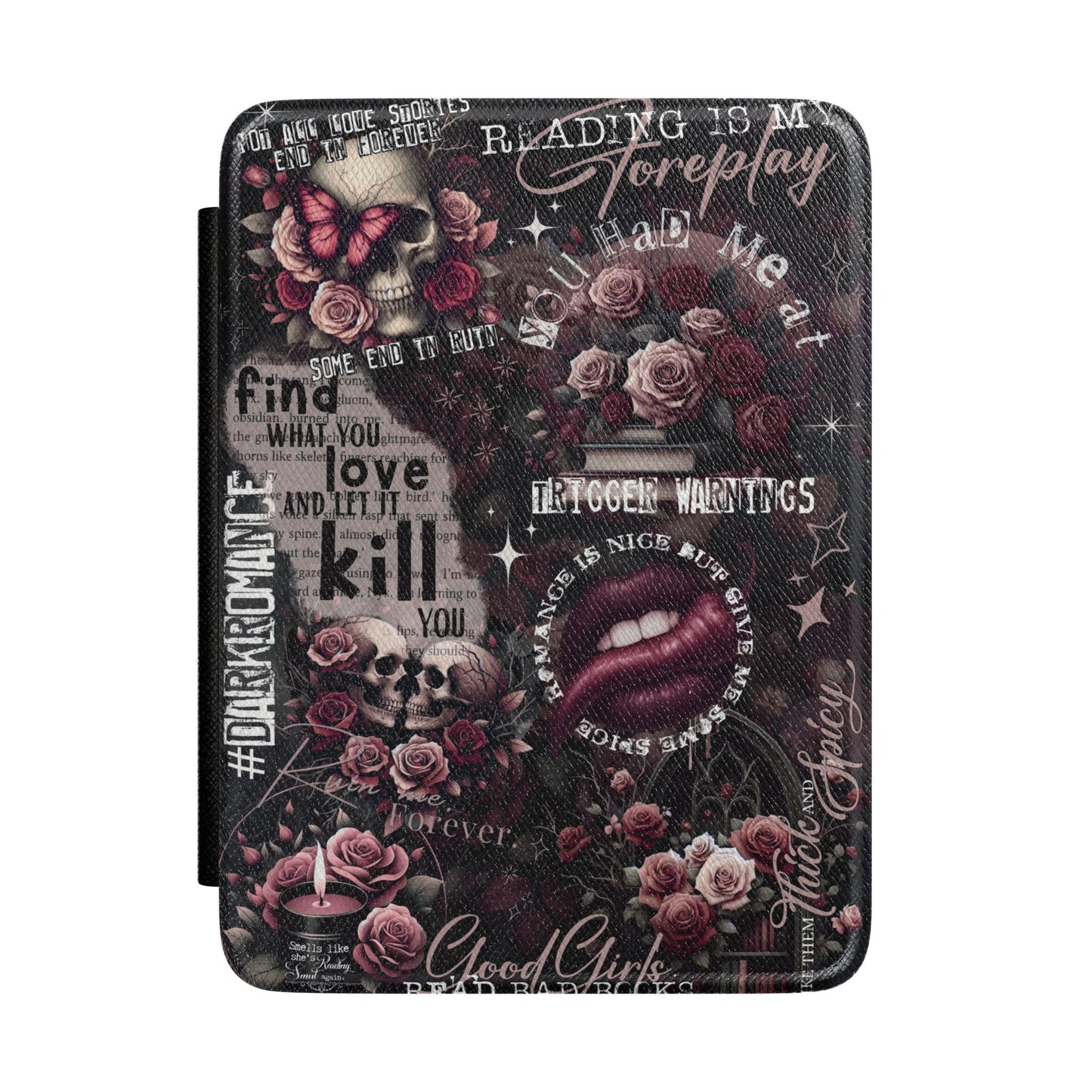 Gothic Rose Kindle Case – Vintage Floral & Lip Art E-Reader Cover