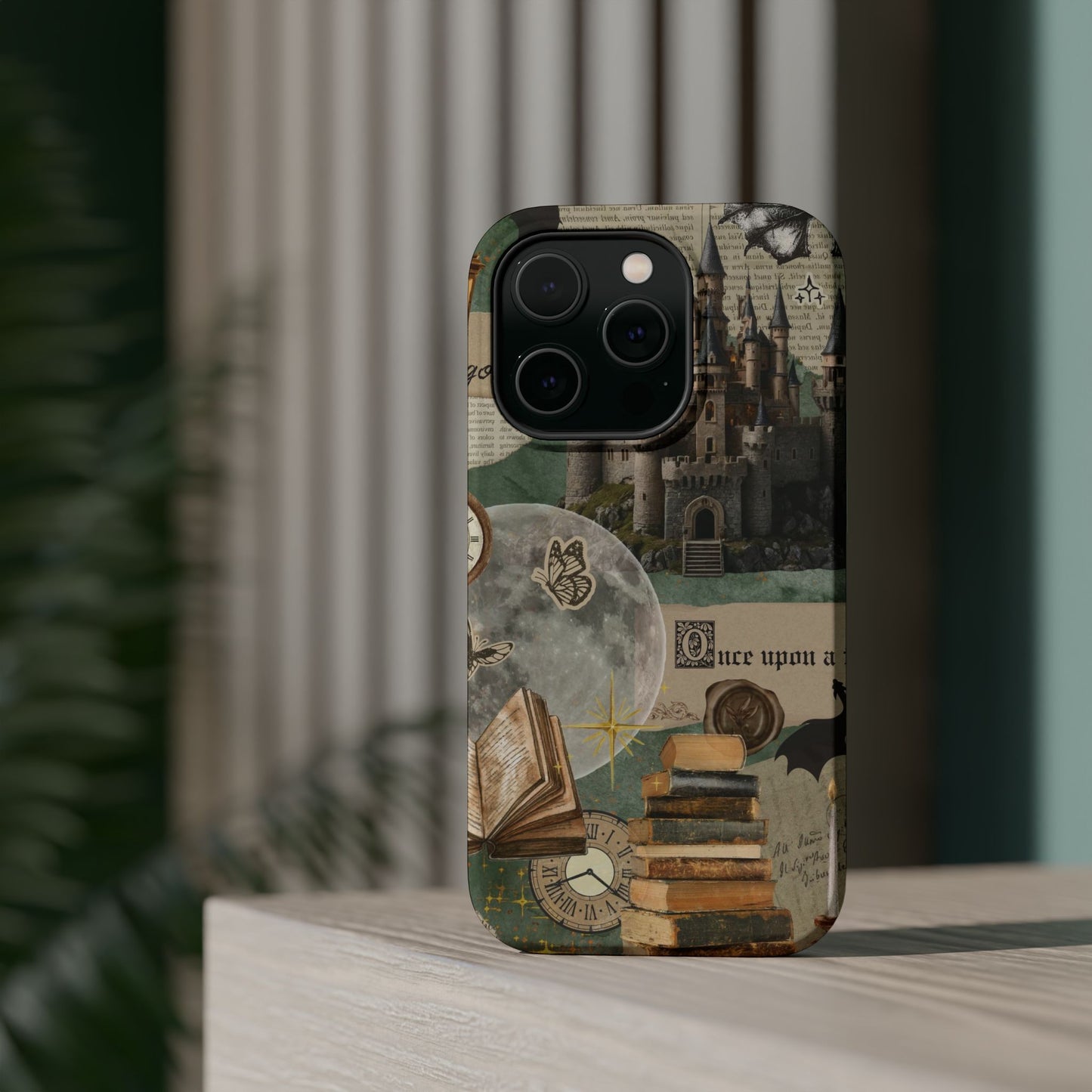 Magical Library Phone Case — Magnetic Impact-Resistant Cover with Castle & Books Collage