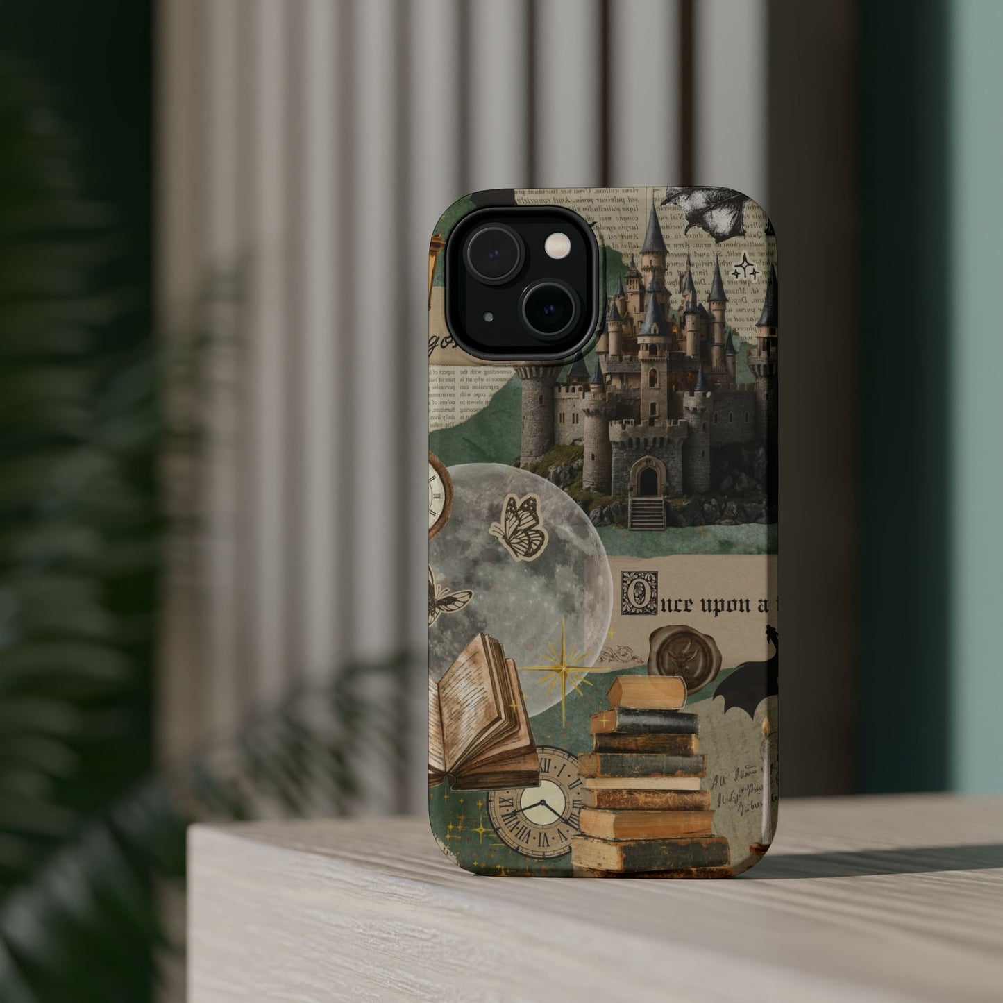 Magical Library Phone Case — Magnetic Impact-Resistant Cover with Castle & Books Collage
