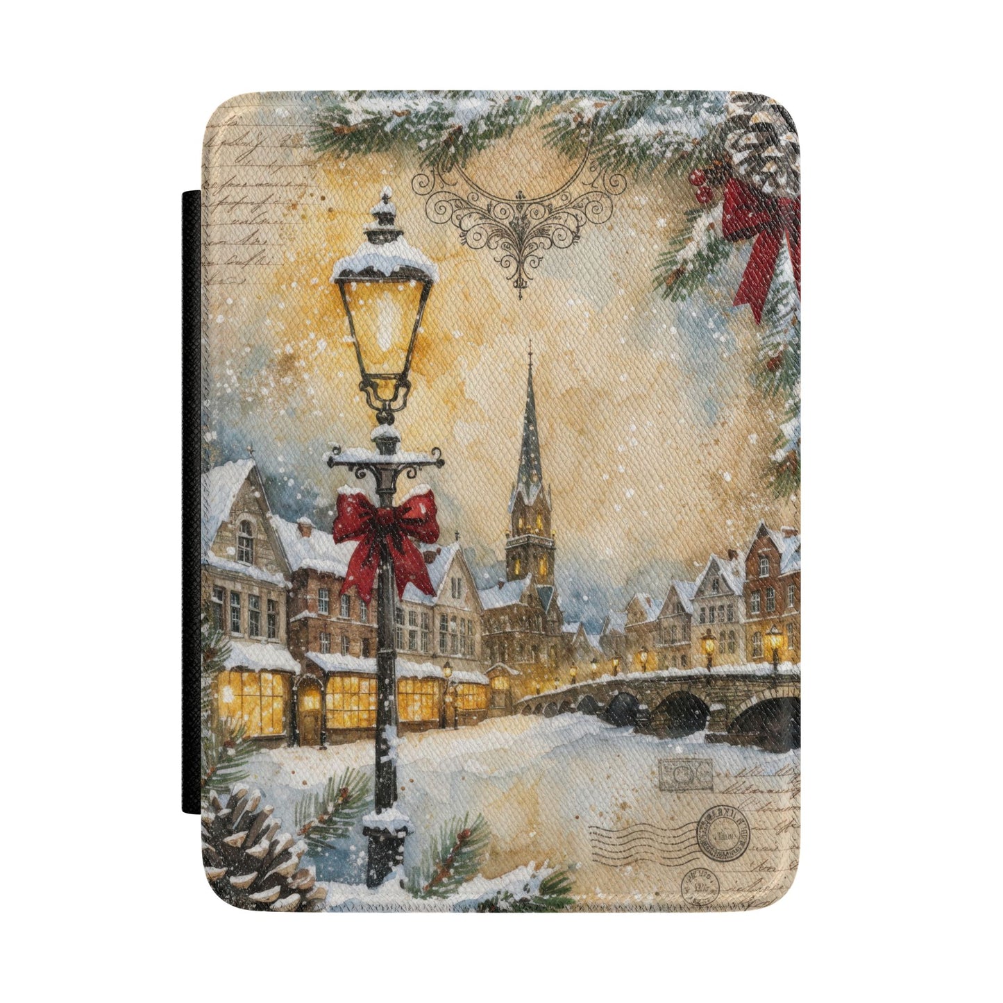 Winter Village Kindle Case — Snowy Street Lamp Holiday E-Reader Cover