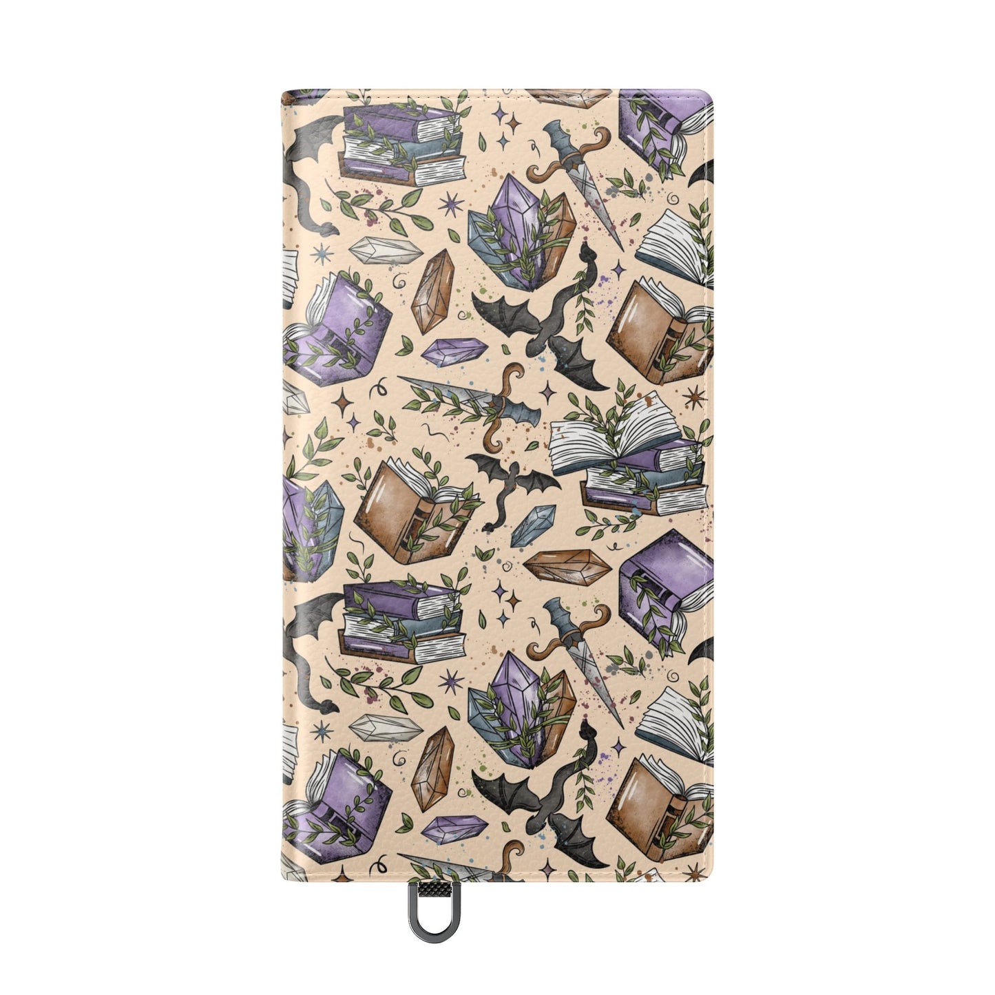 Witchy Bookish Flip Phone Case – Crystal, Bat & Spellbook Wallet Cover