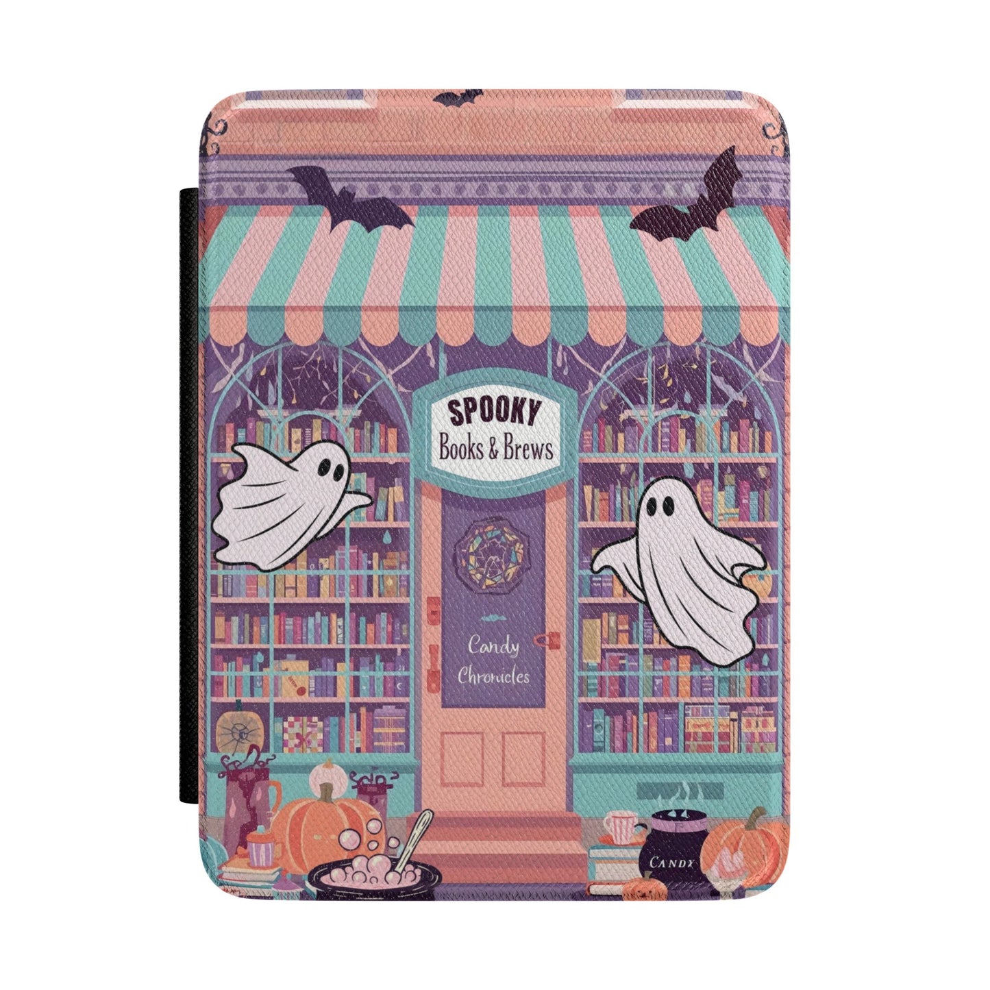 Spooky Books & Brews Kindle Case — Halloween Ghosts Bookshop E-Reader Cover