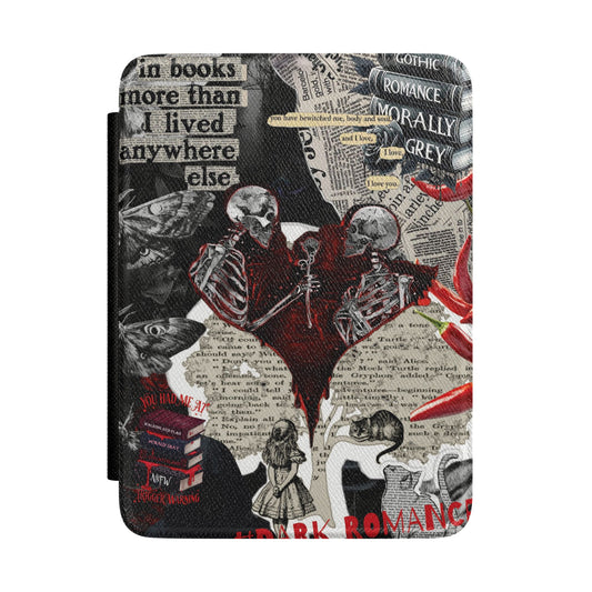 Gothic Romance Kindle Case — Dark Literary Collage with Skeleton Heart