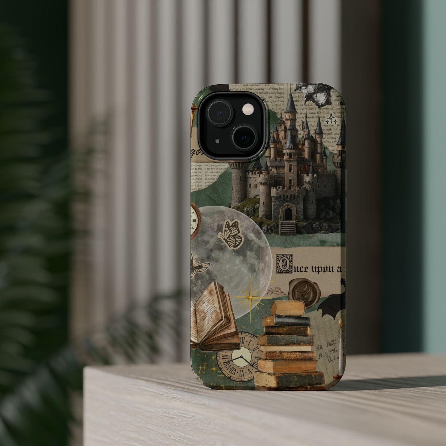 Magical Library Phone Case — Magnetic Impact-Resistant Cover with Castle & Books Collage
