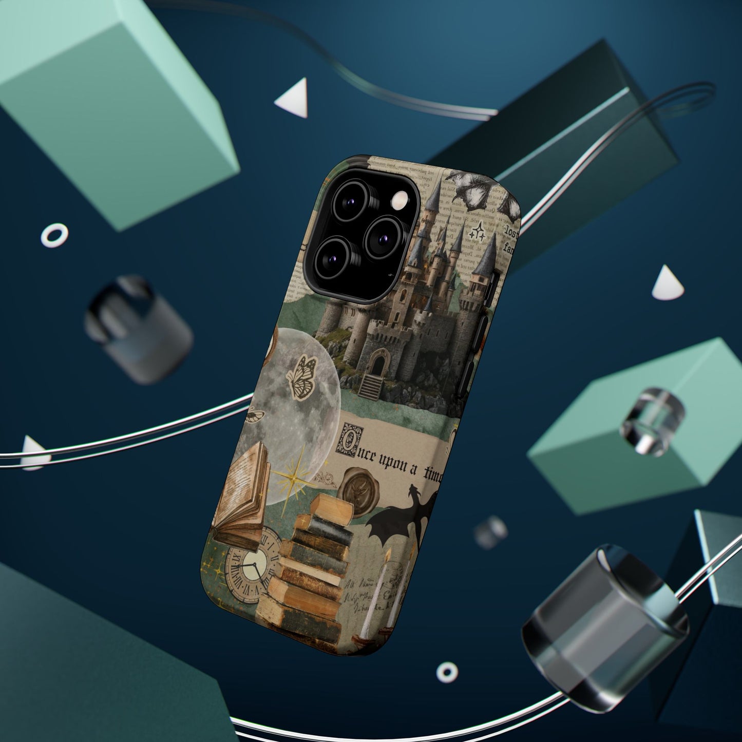 Magical Library Phone Case — Magnetic Impact-Resistant Cover with Castle & Books Collage