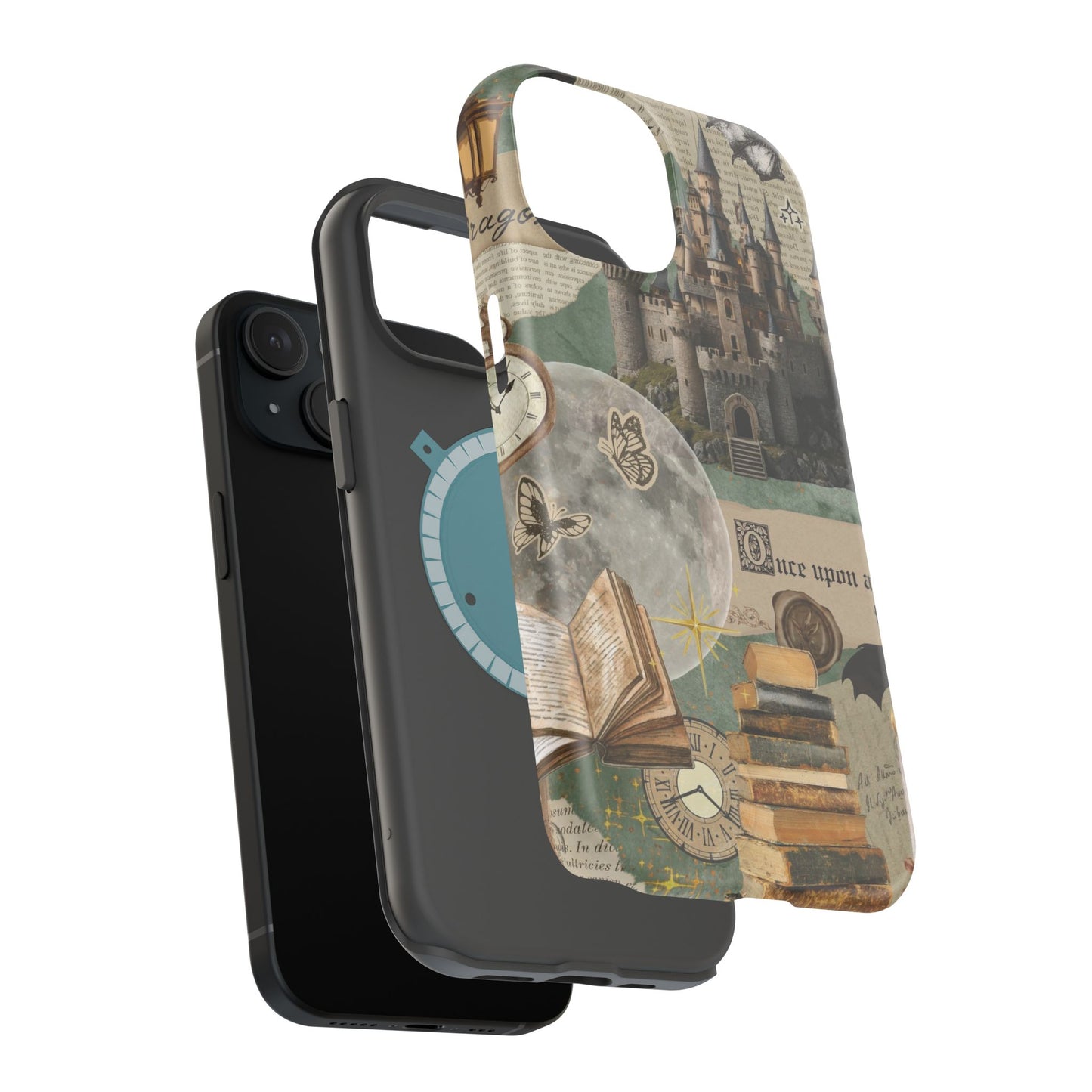 Magical Library Phone Case — Magnetic Impact-Resistant Cover with Castle & Books Collage