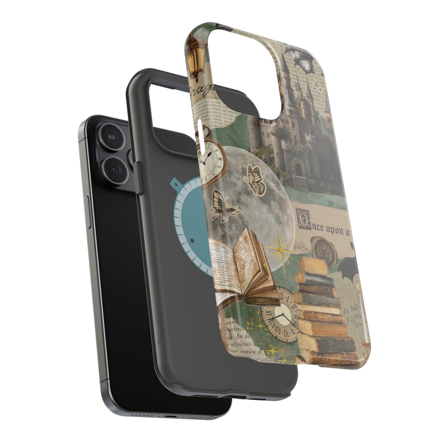 Magical Library Phone Case — Magnetic Impact-Resistant Cover with Castle & Books Collage