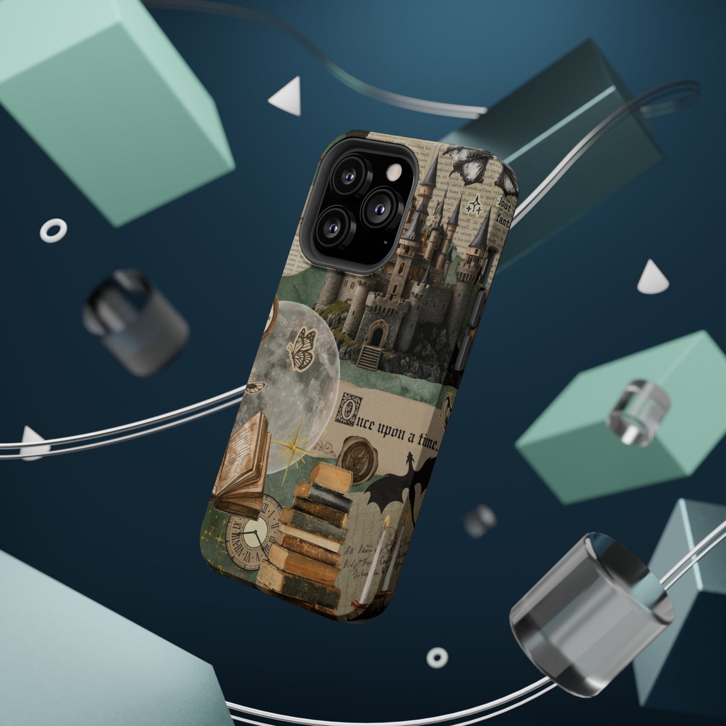 Magical Library Phone Case — Magnetic Impact-Resistant Cover with Castle & Books Collage