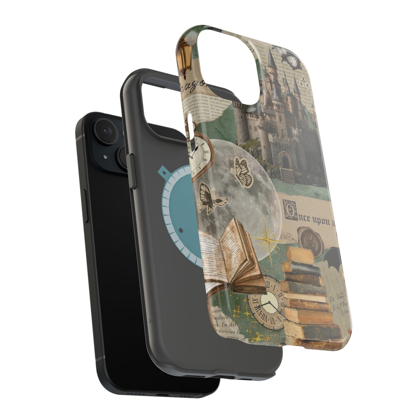 Magical Library Phone Case — Magnetic Impact-Resistant Cover with Castle & Books Collage