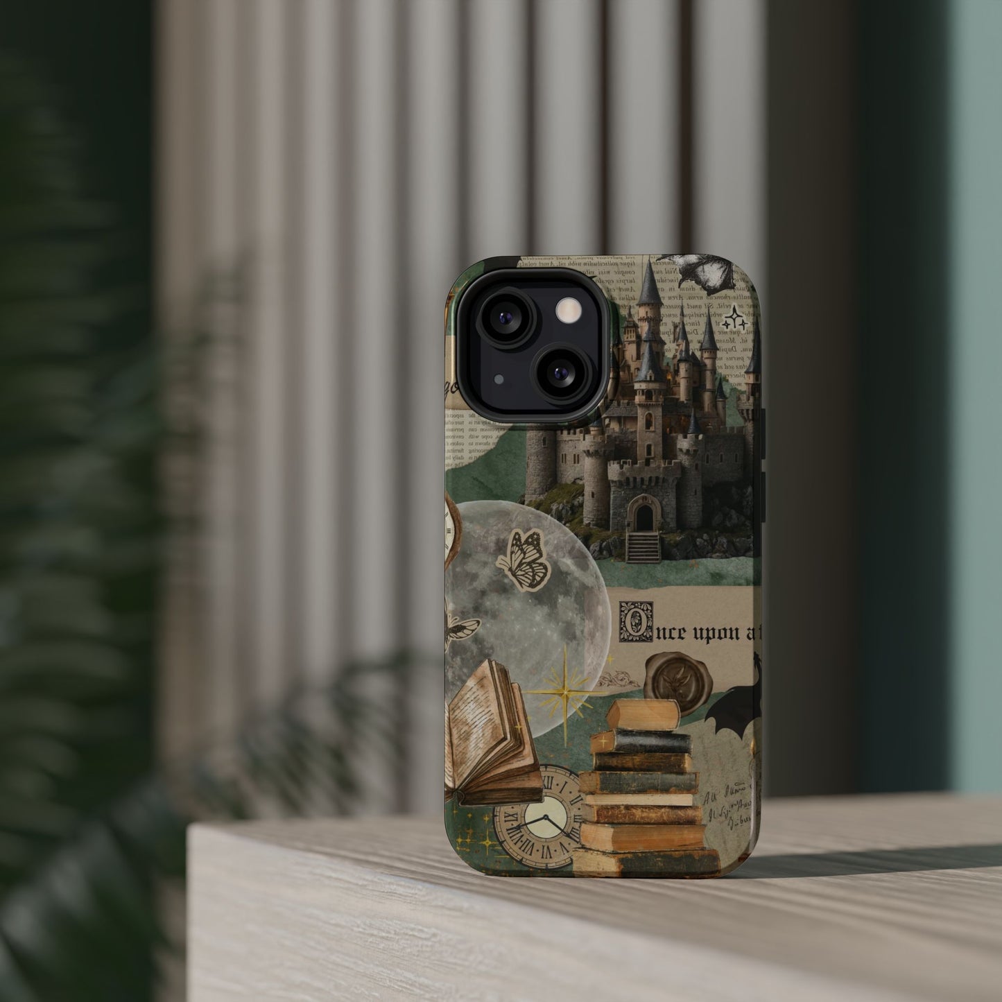 Magical Library Phone Case — Magnetic Impact-Resistant Cover with Castle & Books Collage