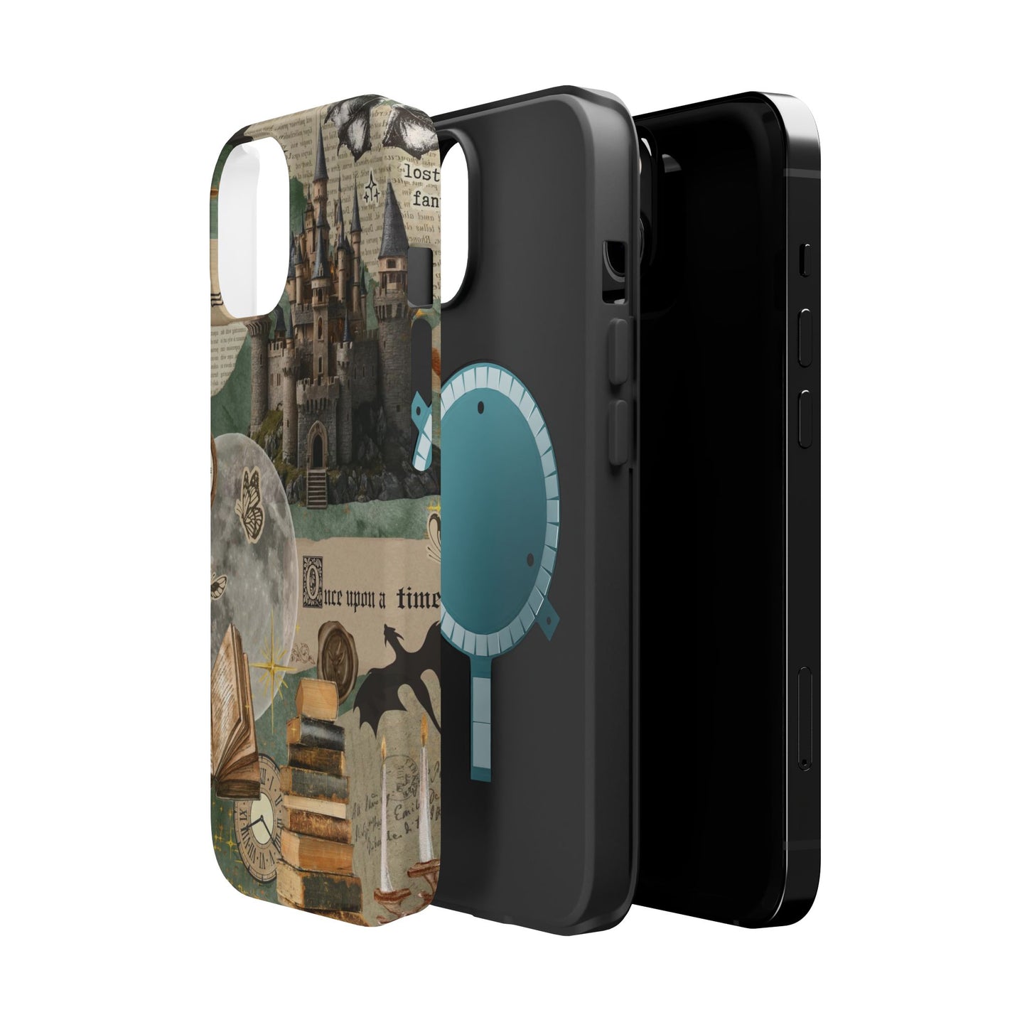 Magical Library Phone Case — Magnetic Impact-Resistant Cover with Castle & Books Collage