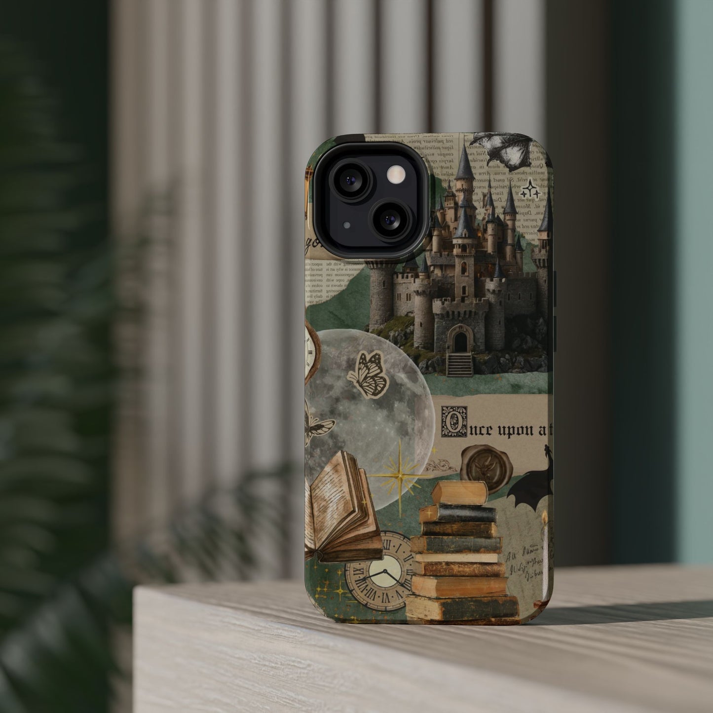 Magical Library Phone Case — Magnetic Impact-Resistant Cover with Castle & Books Collage