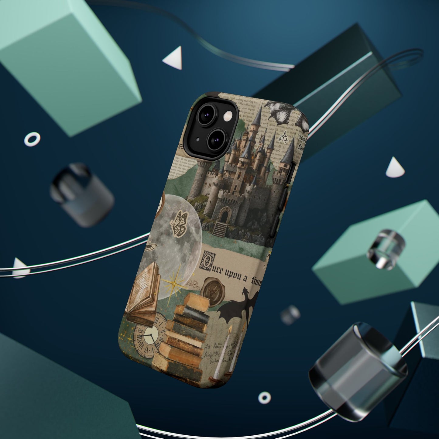 Magical Library Phone Case — Magnetic Impact-Resistant Cover with Castle & Books Collage