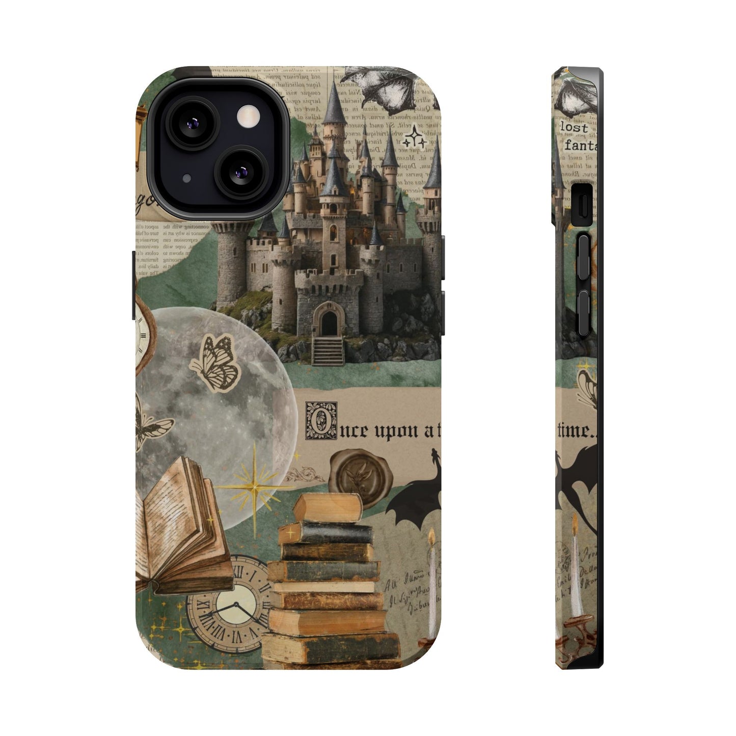 Magical Library Phone Case — Magnetic Impact-Resistant Cover with Castle & Books Collage