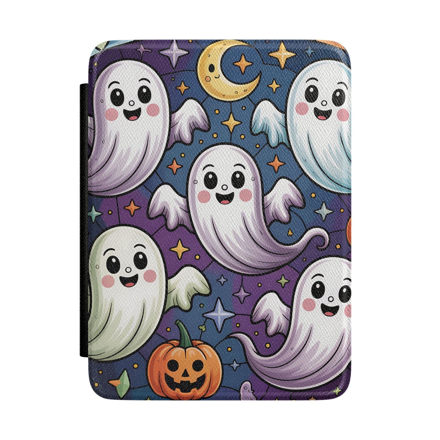 Ghostly Halloween Kindle Case — Cute Cartoon Ghosts, Pumpkin & Moon E-Reader Cover