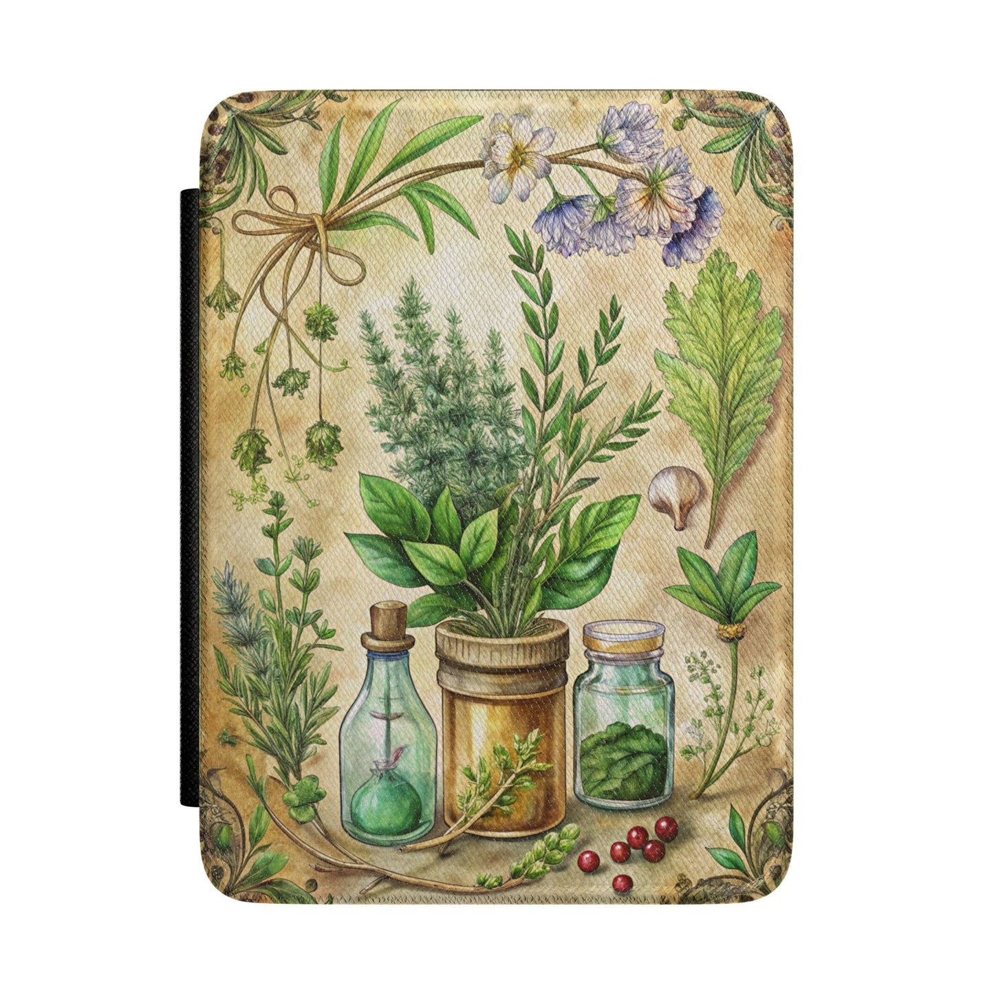 Kindle Case - Botanical Apothecary Cover with Herbs & Vintage Glass Jars