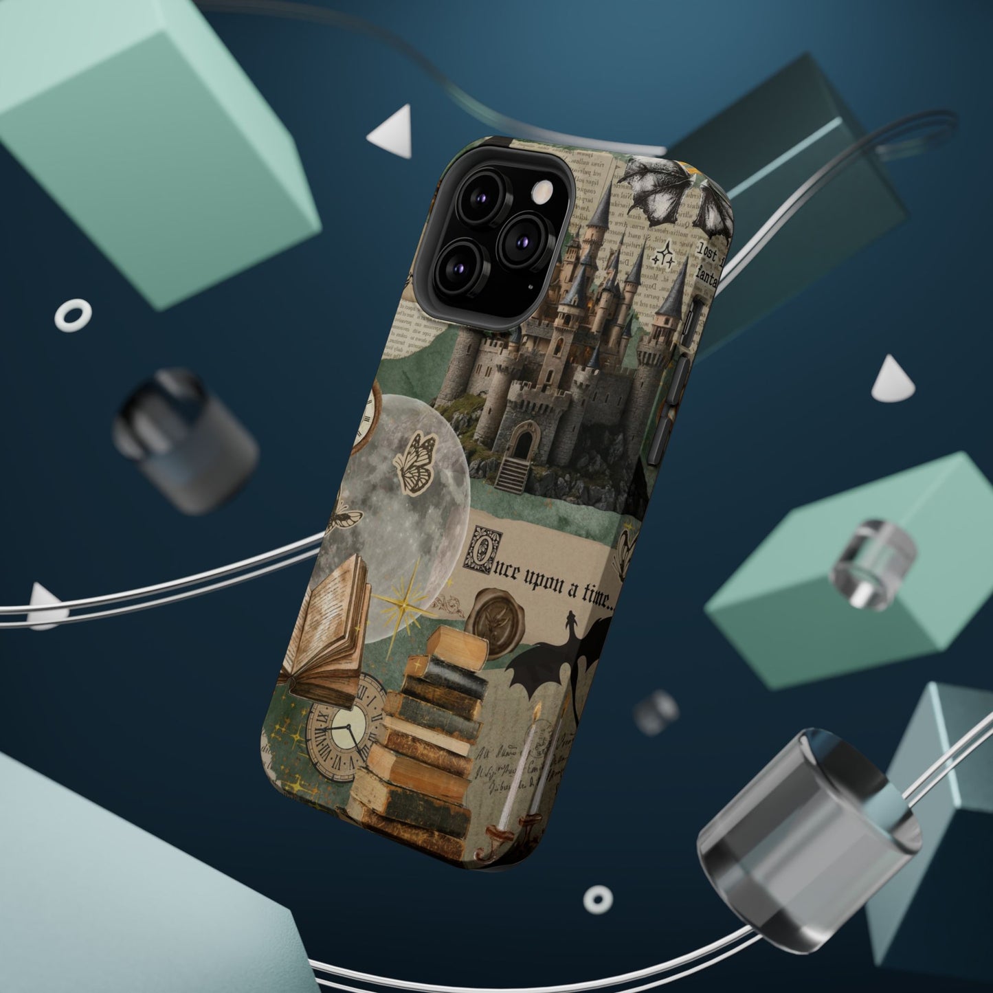 Magical Library Phone Case — Magnetic Impact-Resistant Cover with Castle & Books Collage