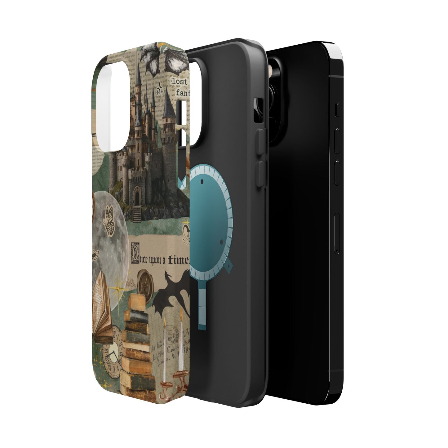 Magical Library Phone Case — Magnetic Impact-Resistant Cover with Castle & Books Collage