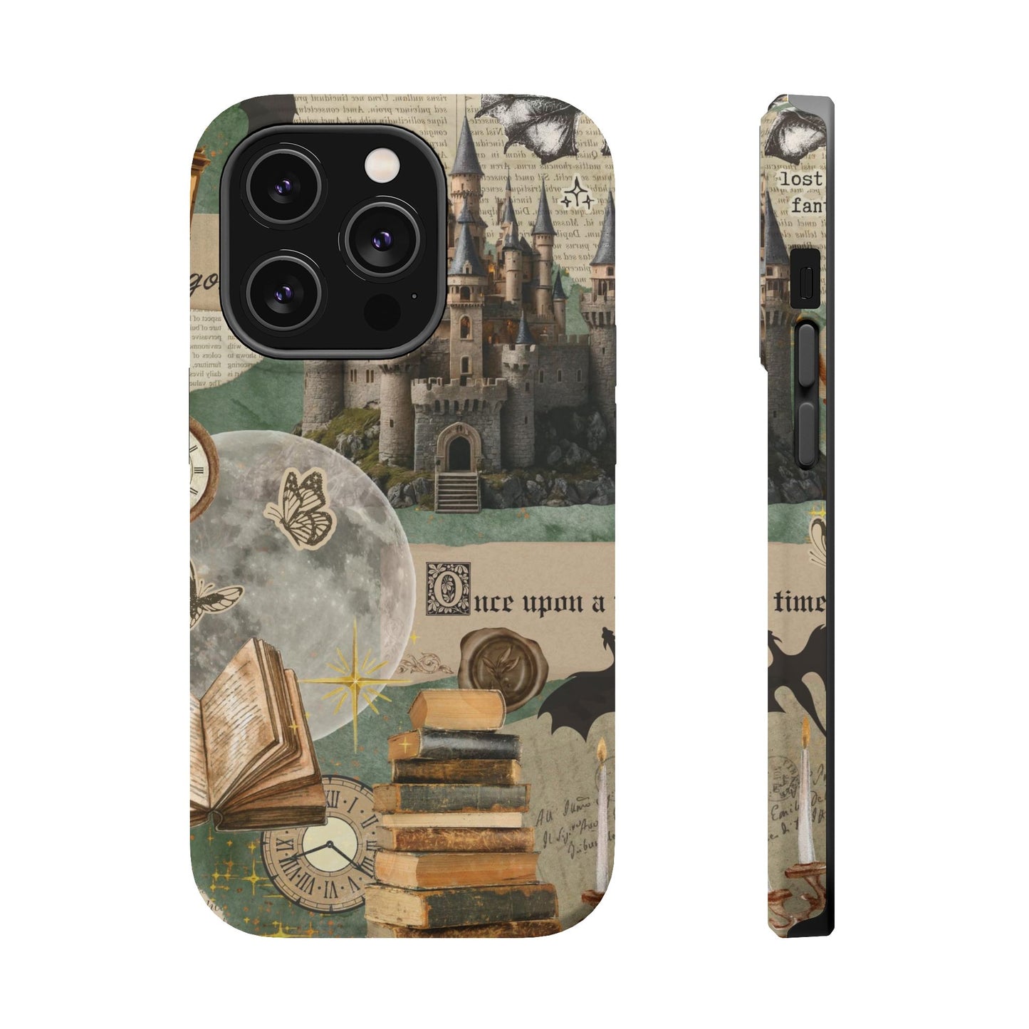 Magical Library Phone Case — Magnetic Impact-Resistant Cover with Castle & Books Collage