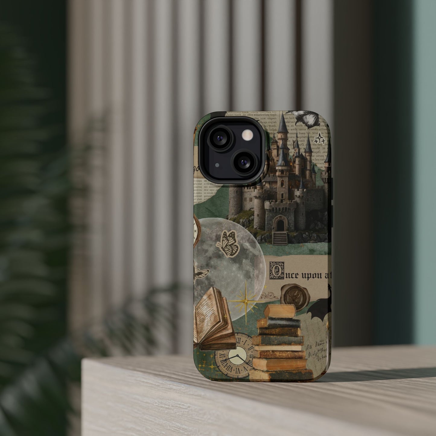 Magical Library Phone Case — Magnetic Impact-Resistant Cover with Castle & Books Collage