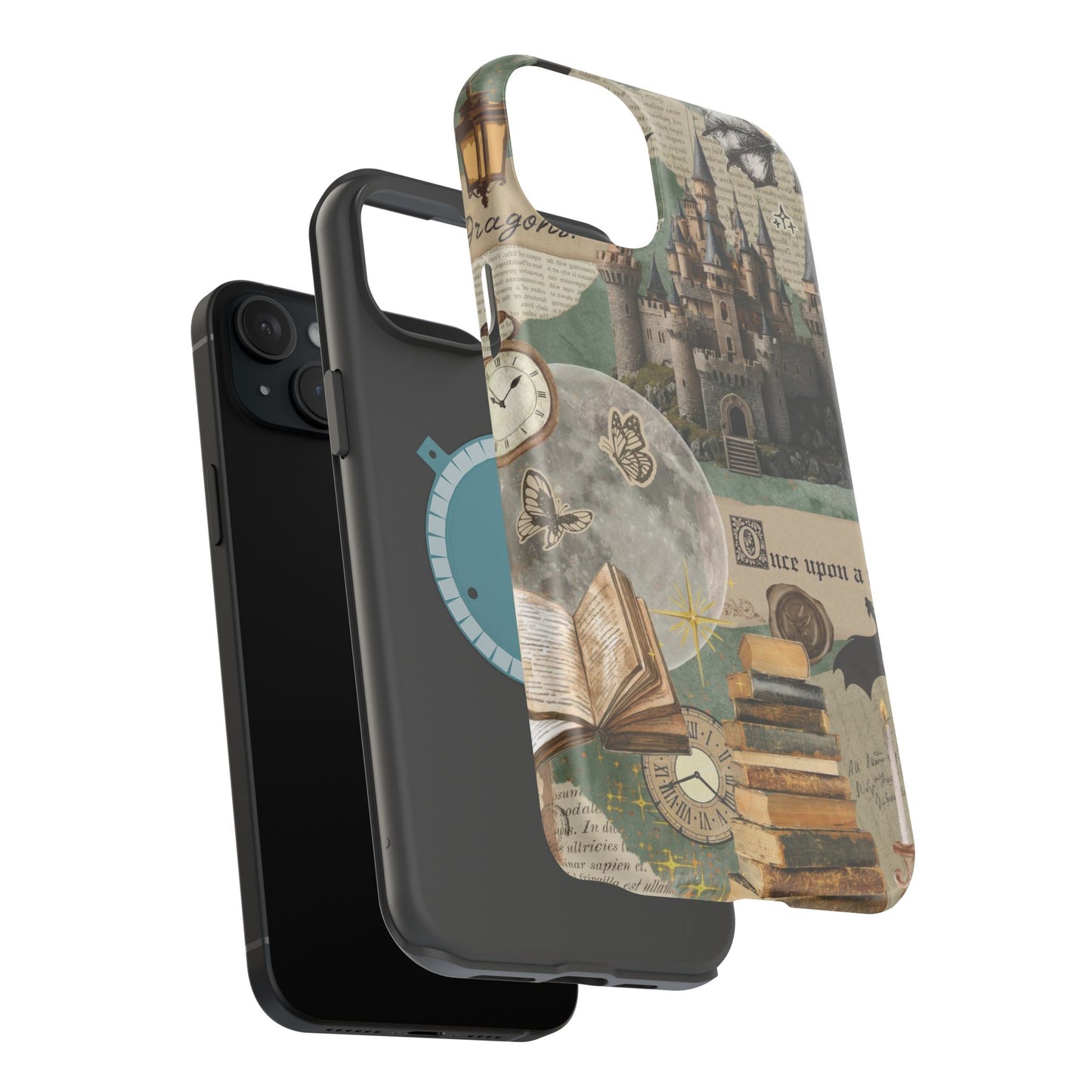 Magical Library Phone Case — Magnetic Impact-Resistant Cover with Castle & Books Collage