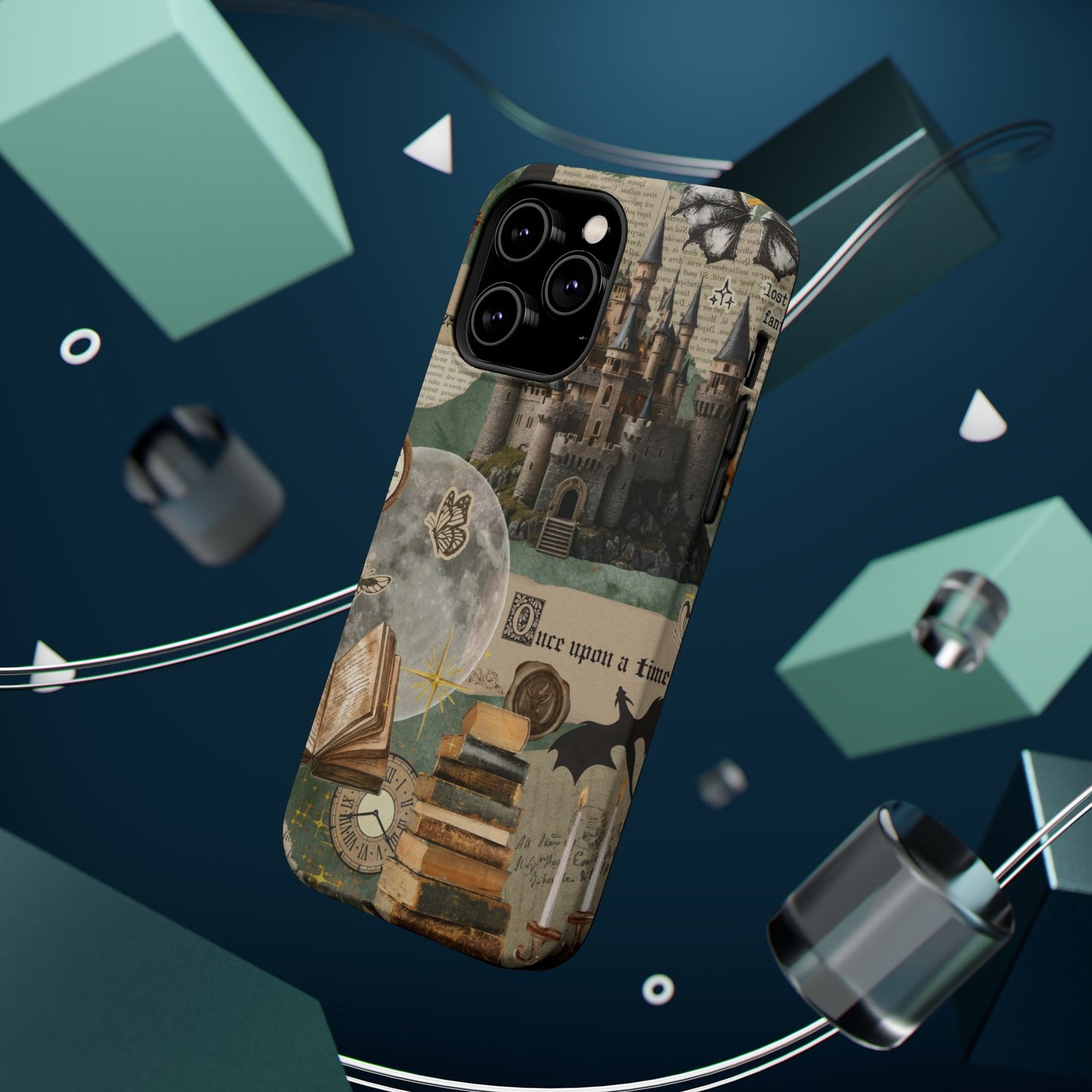 Magical Library Phone Case — Magnetic Impact-Resistant Cover with Castle & Books Collage