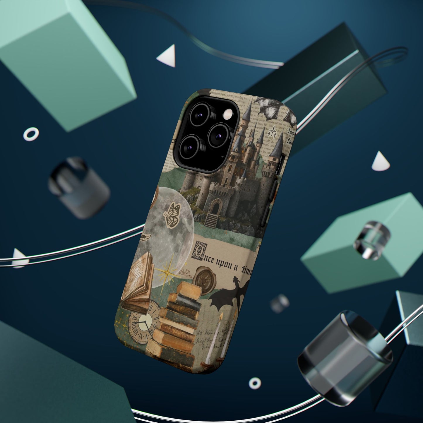 Magical Library Phone Case — Magnetic Impact-Resistant Cover with Castle & Books Collage