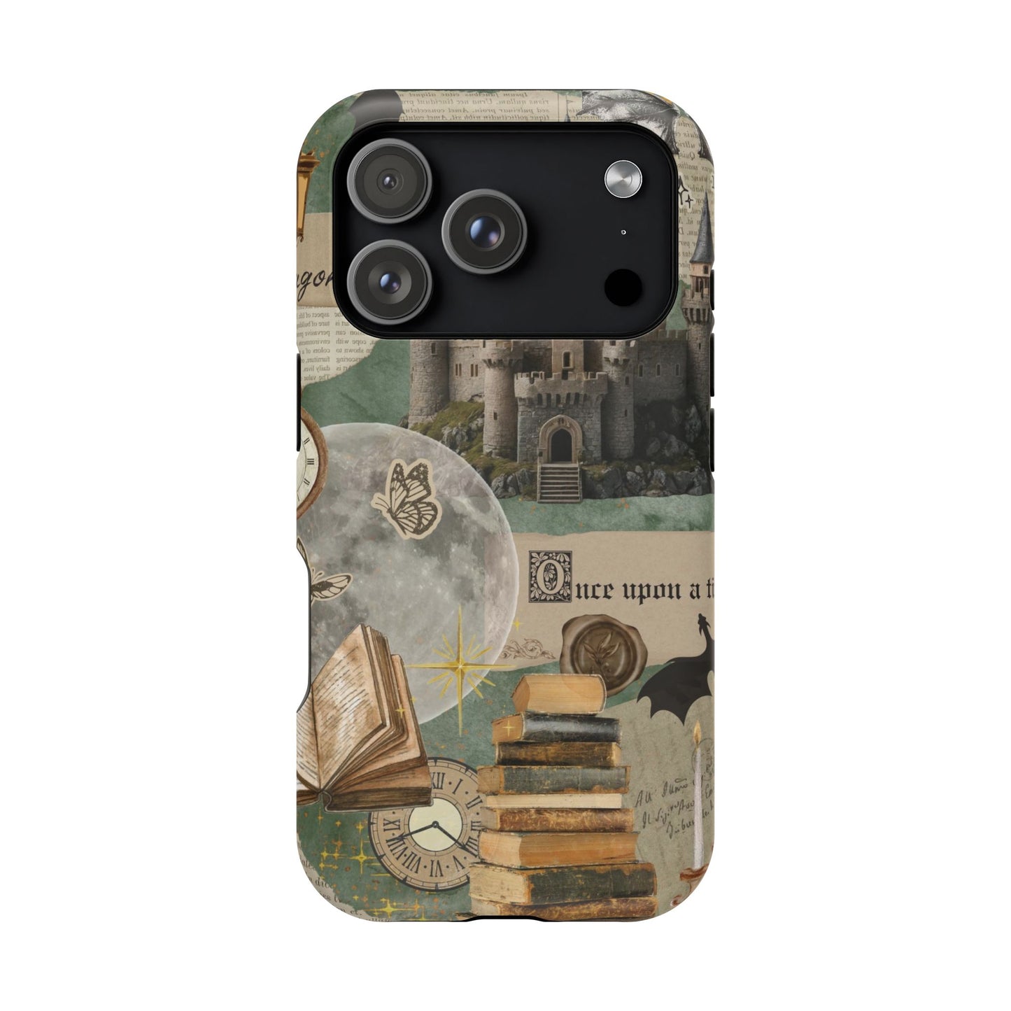 Magical Library Phone Case — Magnetic Impact-Resistant Cover with Castle & Books Collage