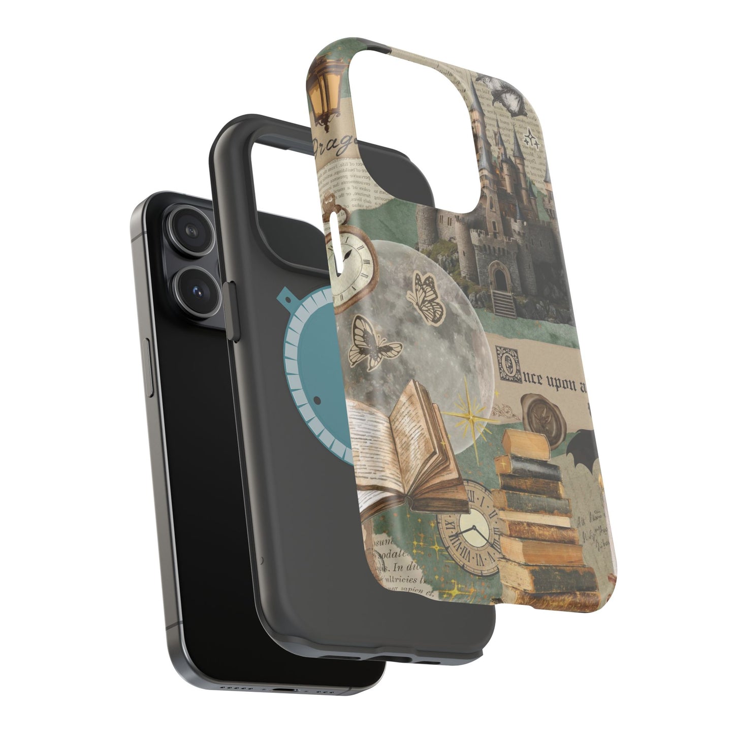 Magical Library Phone Case — Magnetic Impact-Resistant Cover with Castle & Books Collage