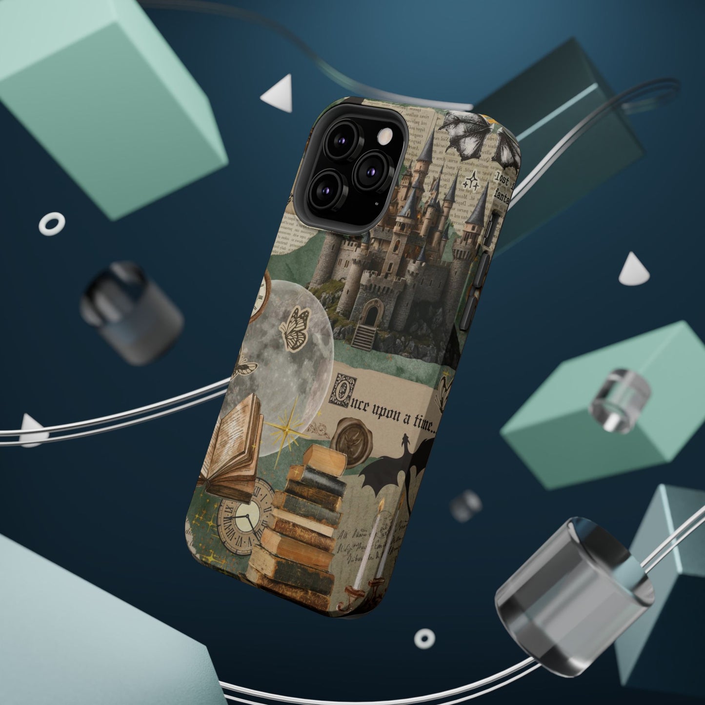 Magical Library Phone Case — Magnetic Impact-Resistant Cover with Castle & Books Collage