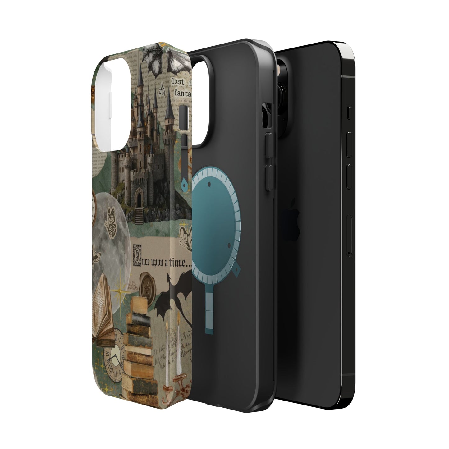 Magical Library Phone Case — Magnetic Impact-Resistant Cover with Castle & Books Collage