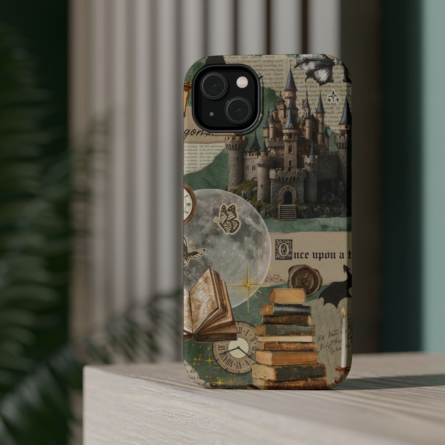 Magical Library Phone Case — Magnetic Impact-Resistant Cover with Castle & Books Collage