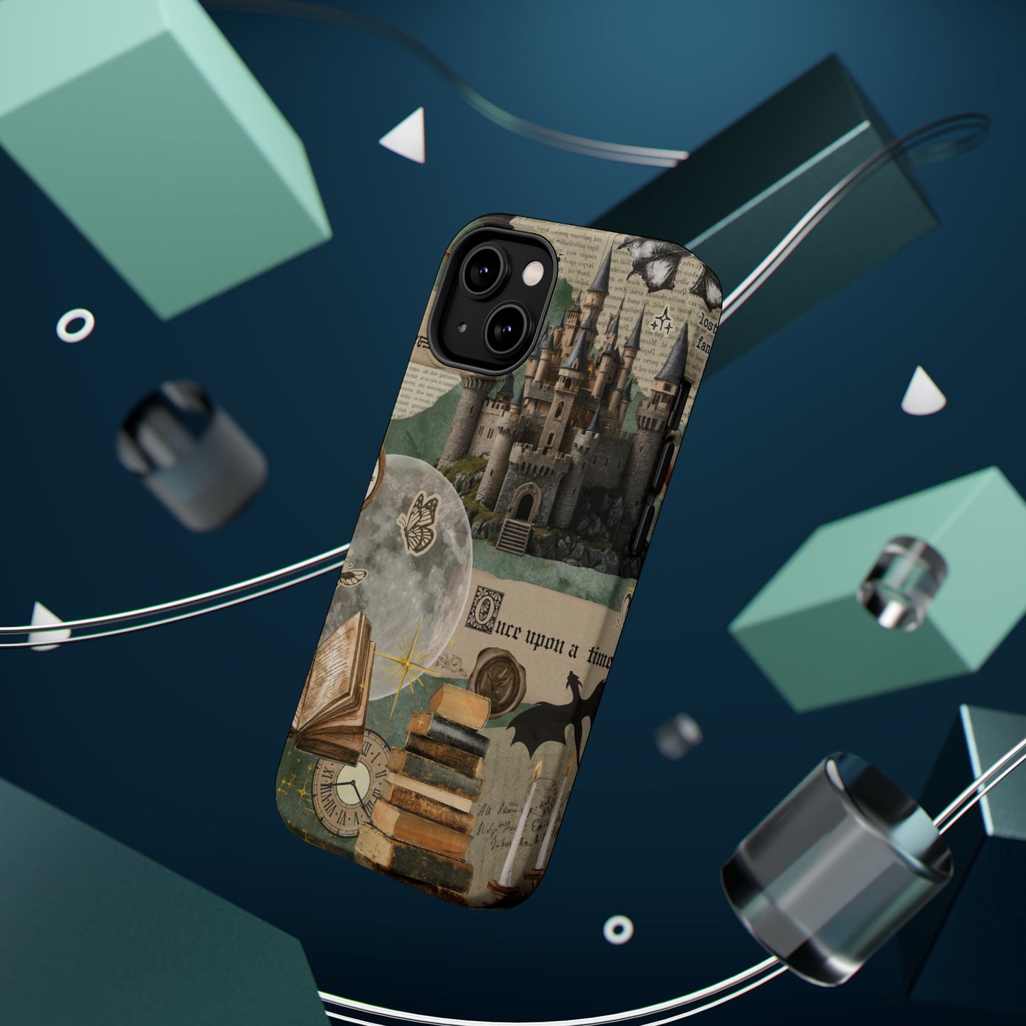 Magical Library Phone Case — Magnetic Impact-Resistant Cover with Castle & Books Collage