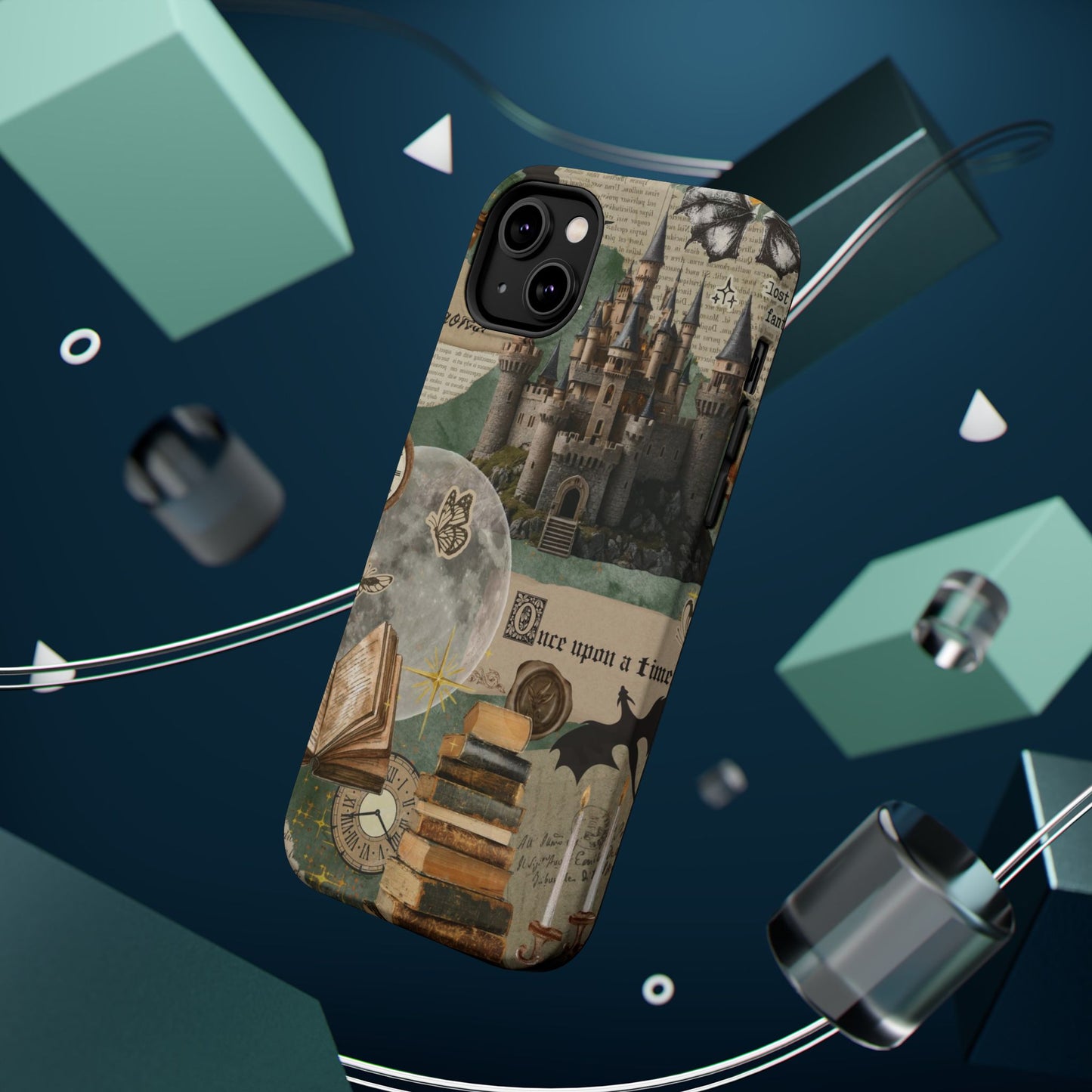 Magical Library Phone Case — Magnetic Impact-Resistant Cover with Castle & Books Collage